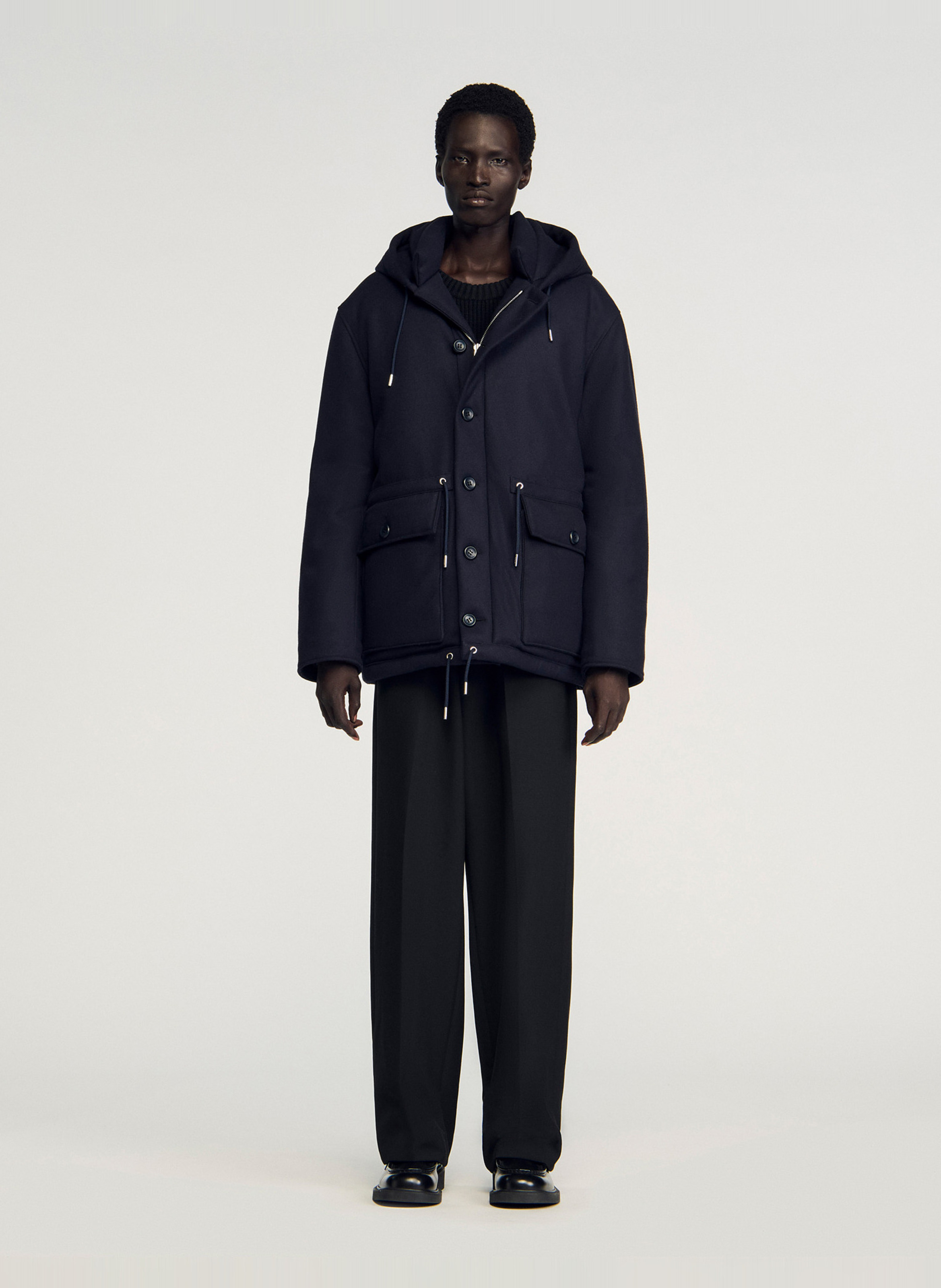 Parka droite boutonnée à capuche SANDRO Bleu