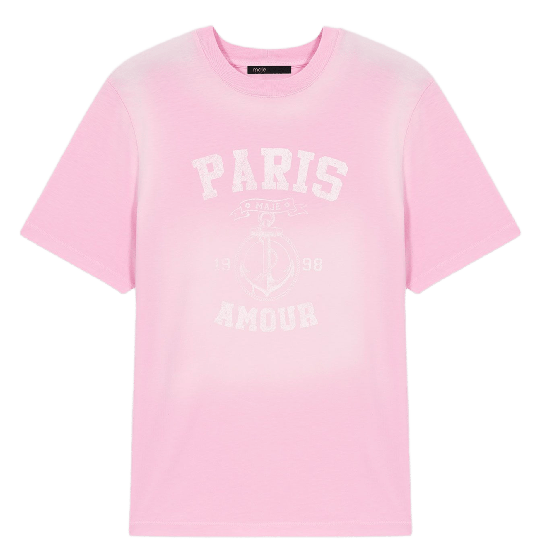 Tee-shirt droit col rond en coton sérigraphié MAJE Rose