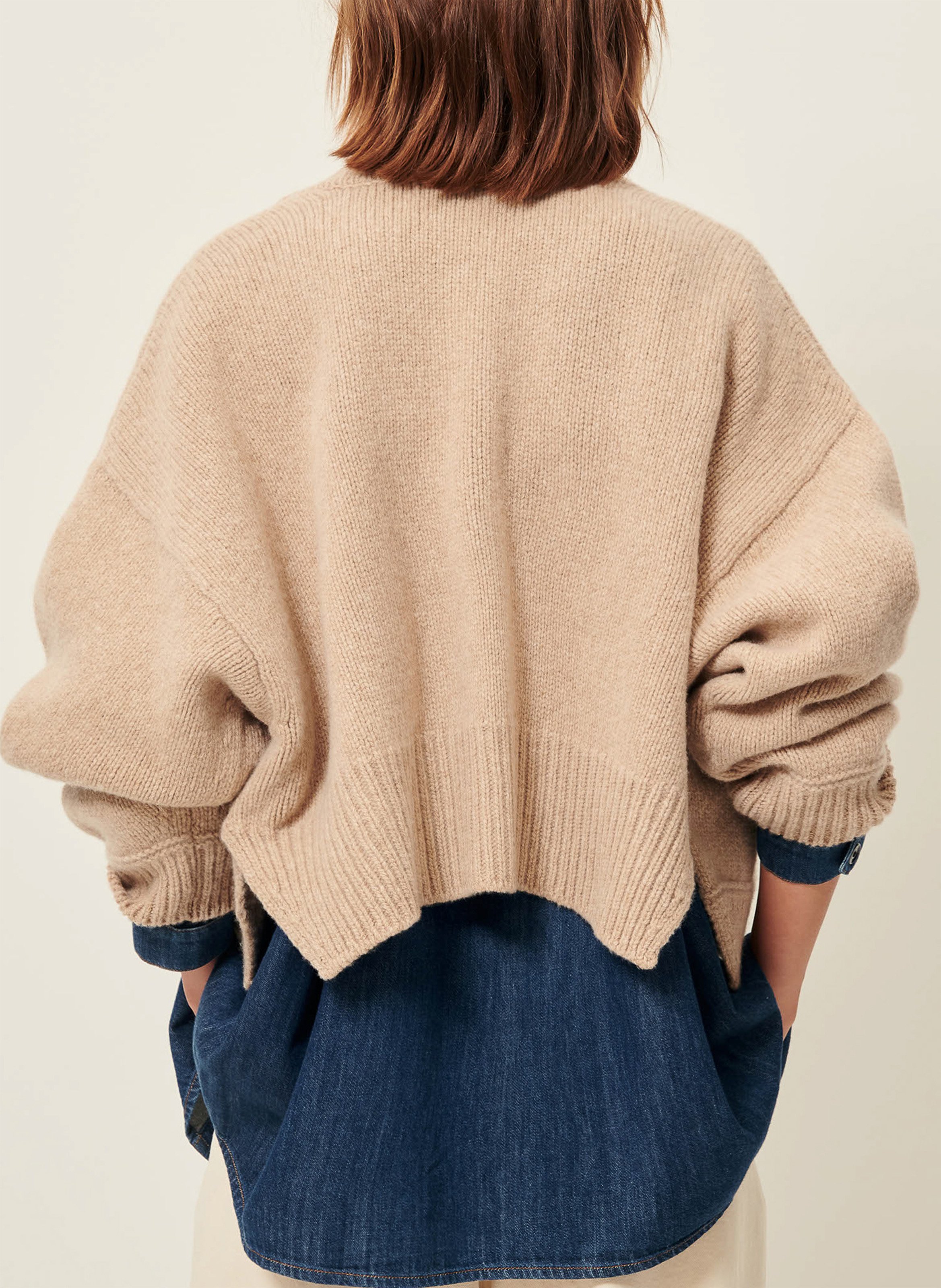 Cardigan oversize col v en laine serato SESSUN Beige