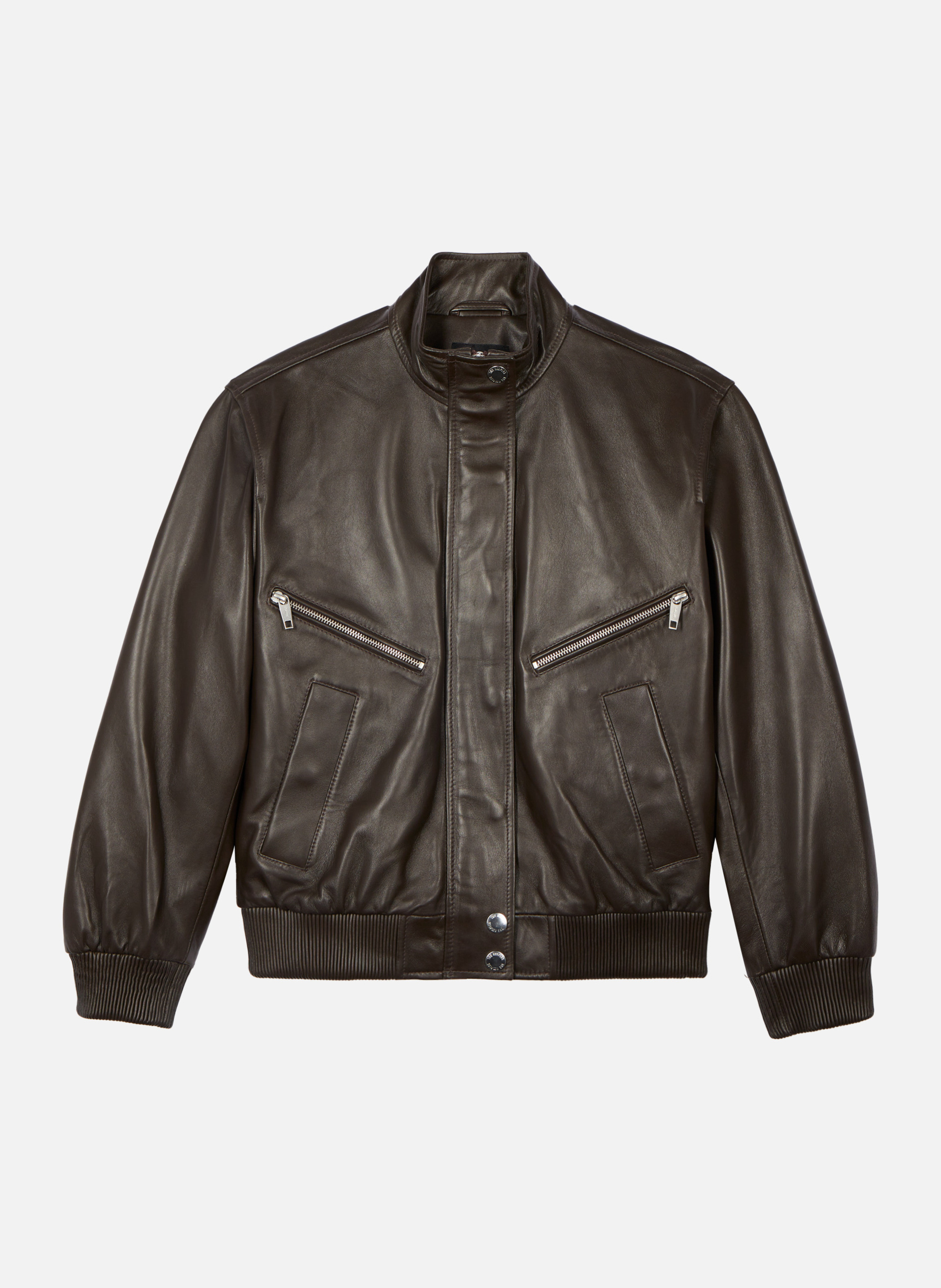 Blouson zippé en cuir THE KOOPLES Marron