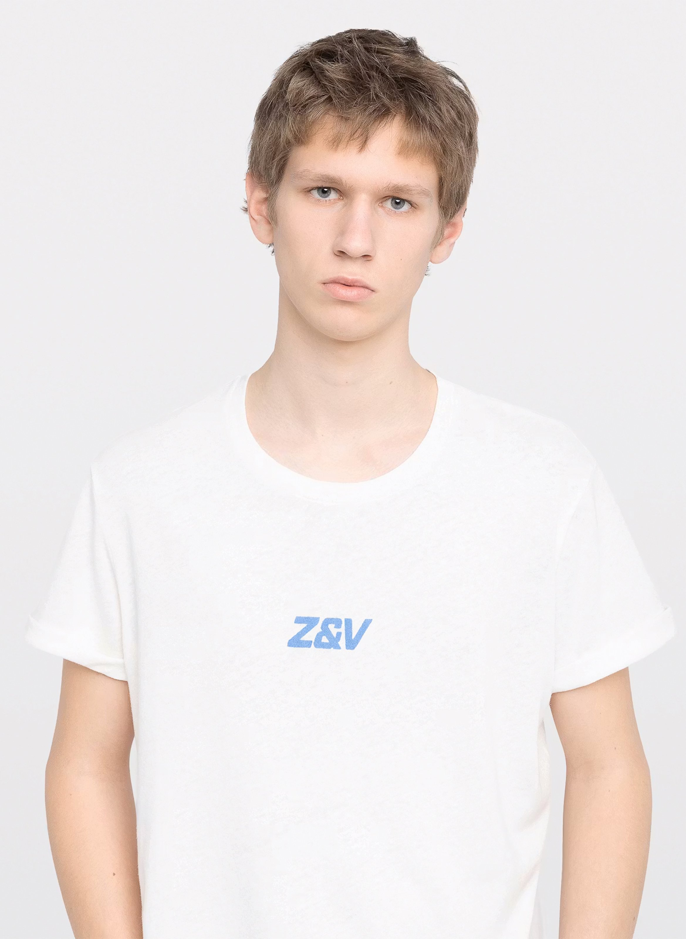 Tee-shirt droit col rond en coton et lin tommy ZADIG&VOLTAIRE Blanc