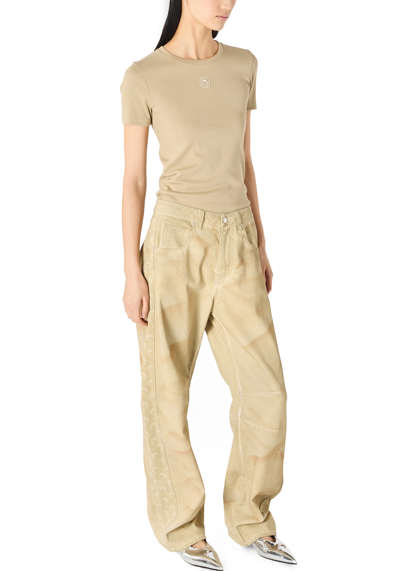T-shirt baby fit logo moon coton biologique MARINE SERRE Beige