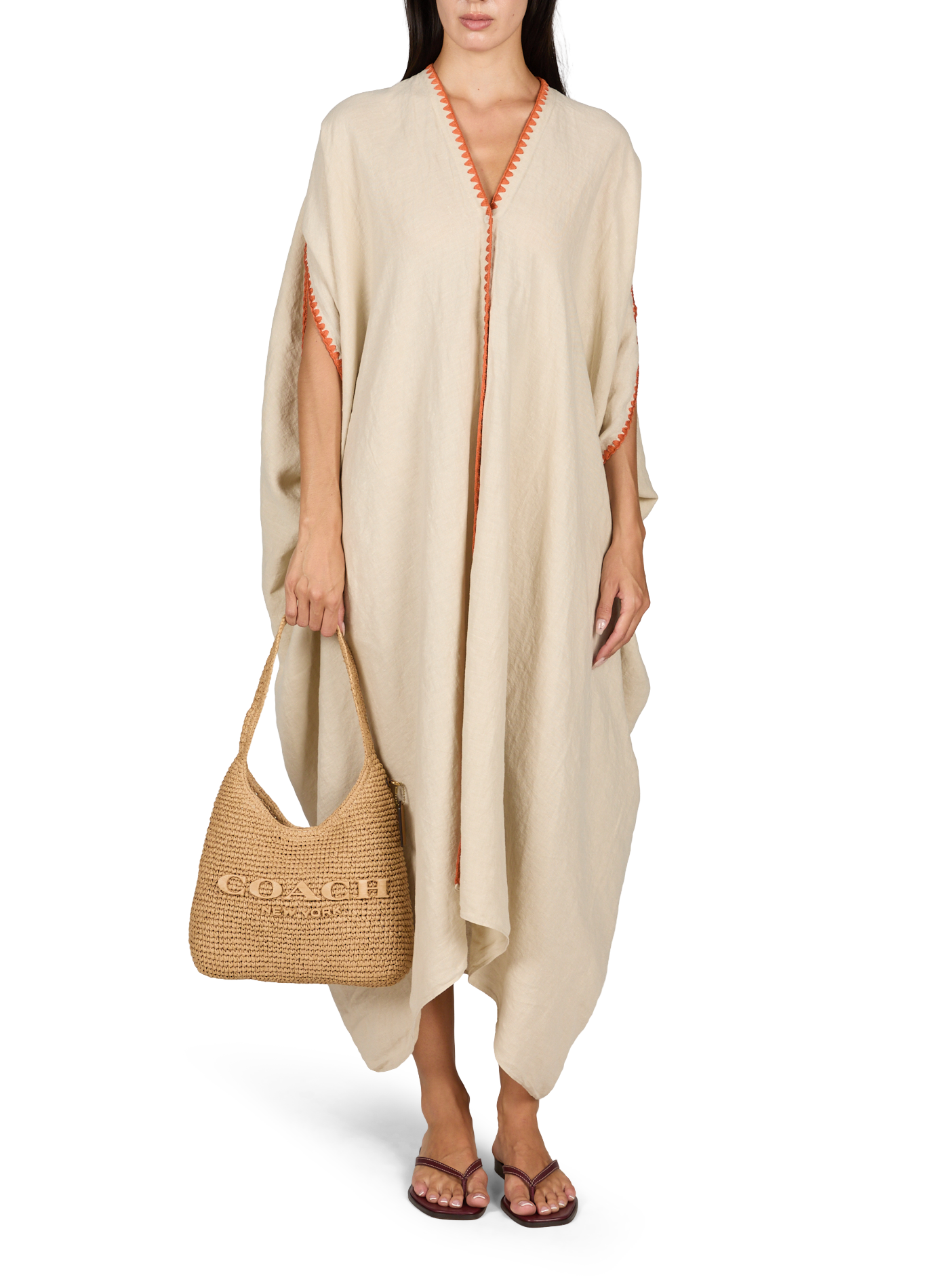 Strohschultertasche COACH Beige