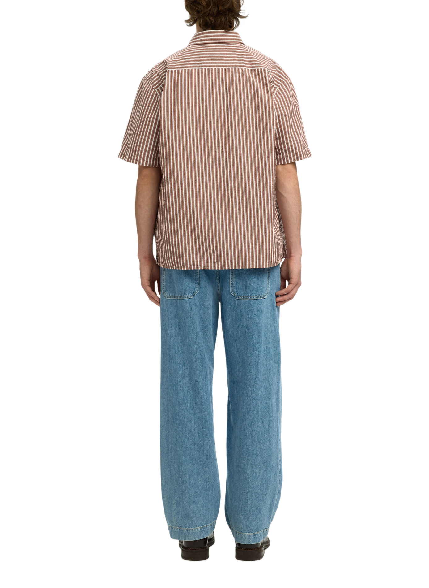 Short-sleeved textured cotton shirt SELECTED Red