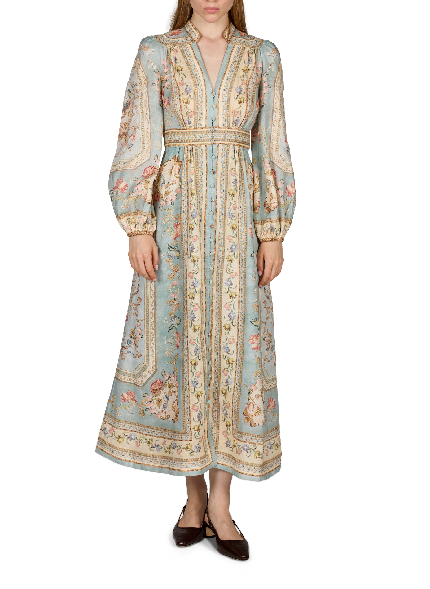 Roselight Kleid mit Blumenmuster aus Leinen ZIMMERMANN Grun