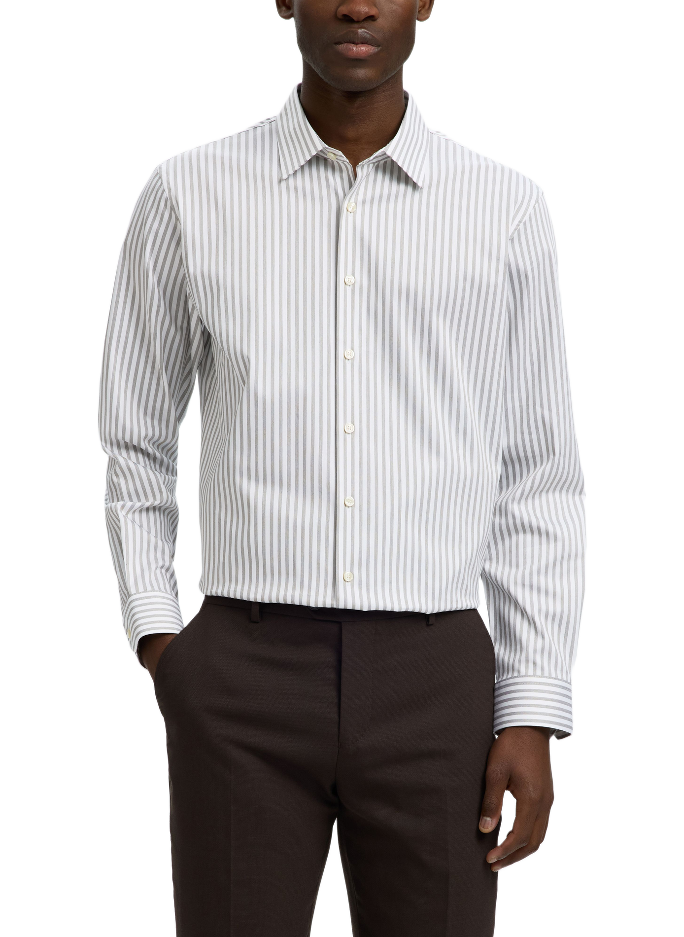 Slim-fit shirt in blended organic cotton | Groen SELECTED Heren