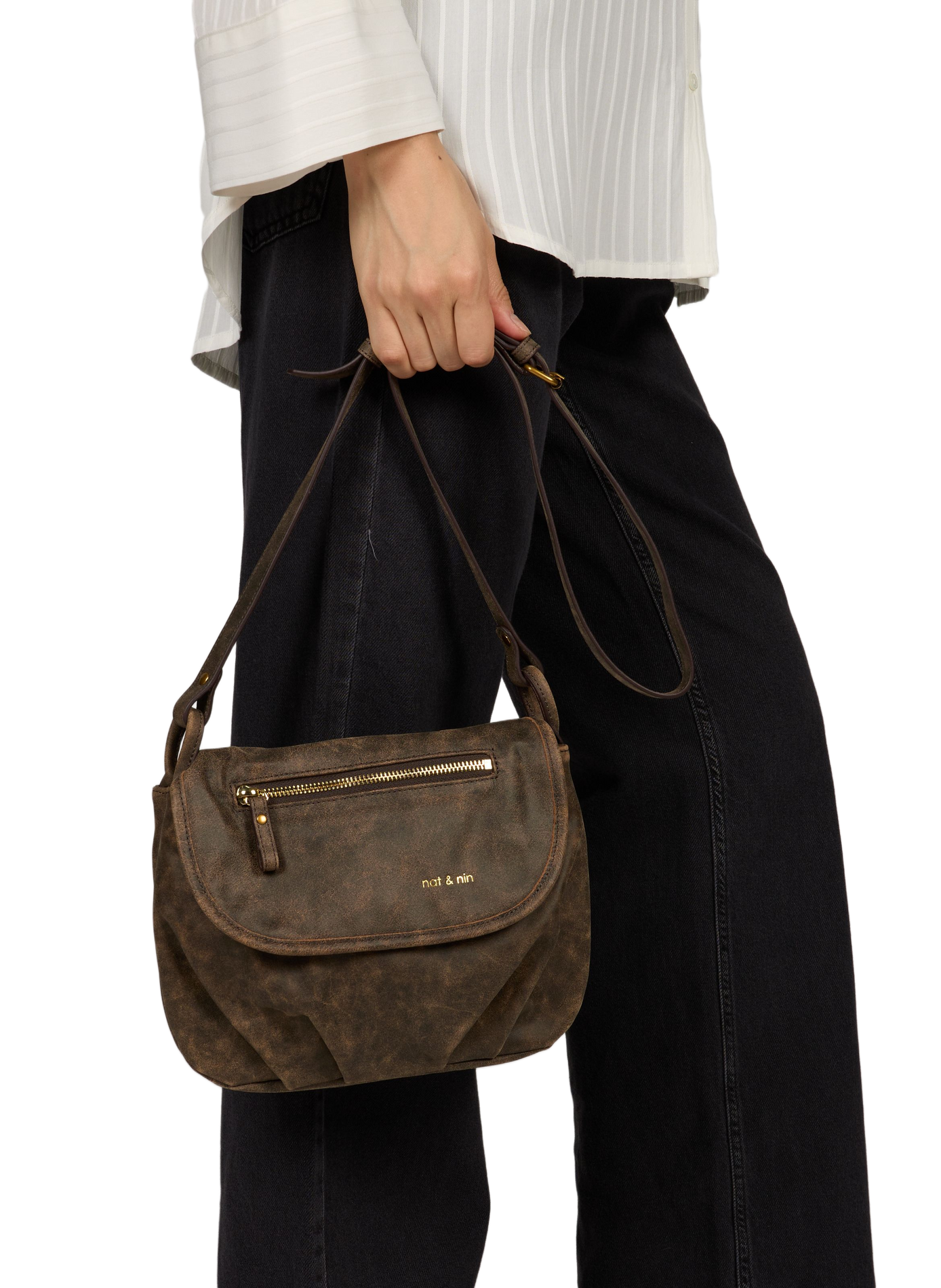 Bolso bandolera Jen de cuero NAT & NIN Marrón