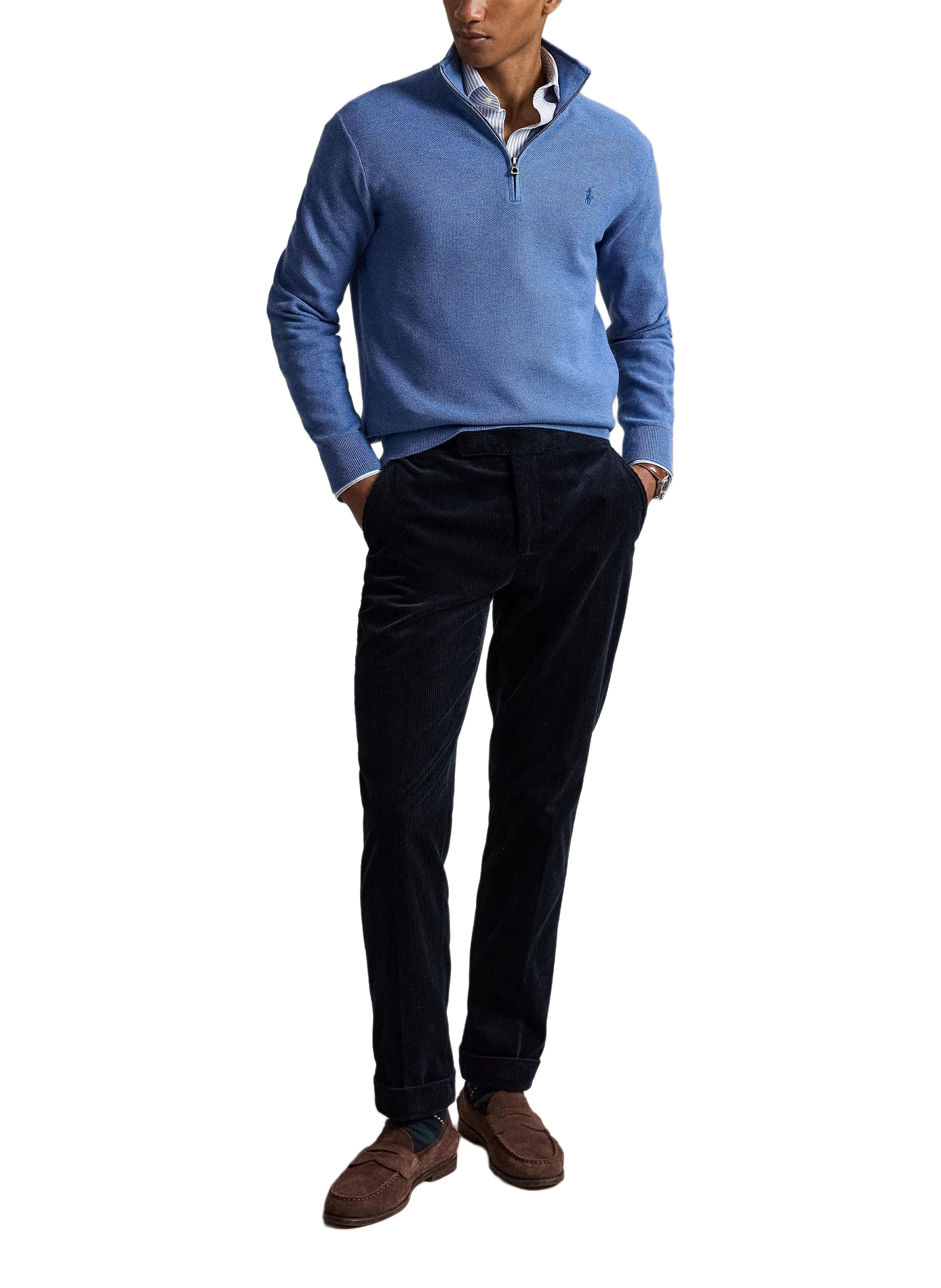 Pull droit col camionneur en coton | Bleu POLO RALPH LAUREN Homme