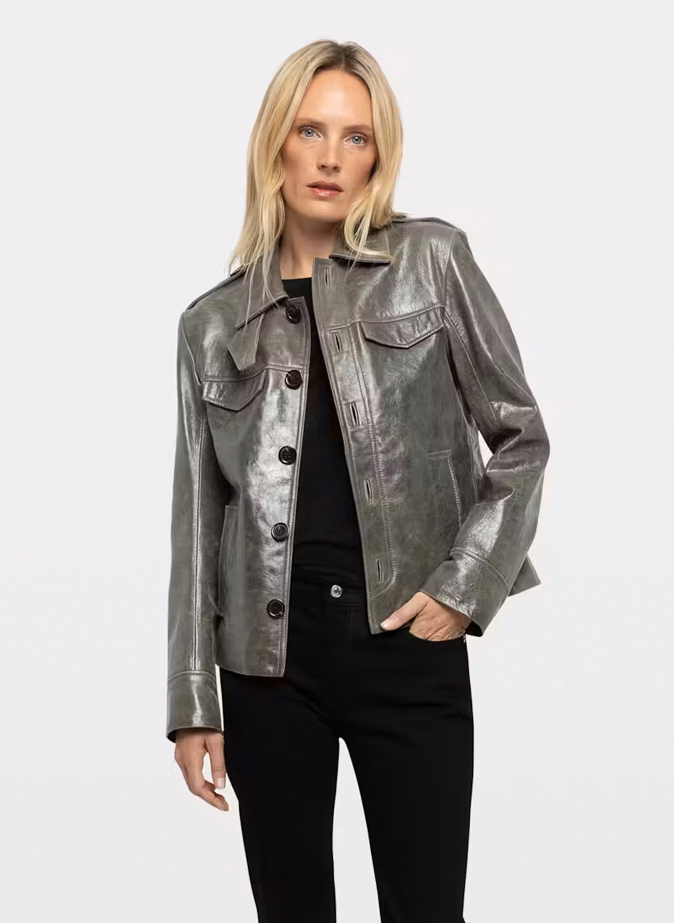 Veste droite boutonnée en cuir veram ZADIG&VOLTAIRE Gris