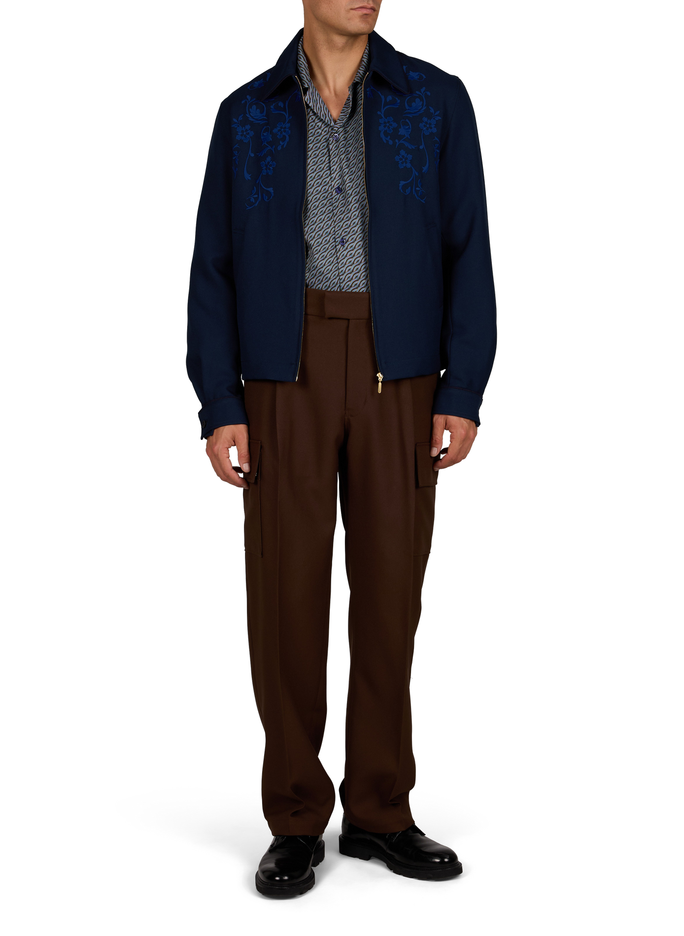 Straight embroidered jacket with a classic collar DROLE DE MONSIEUR Blue