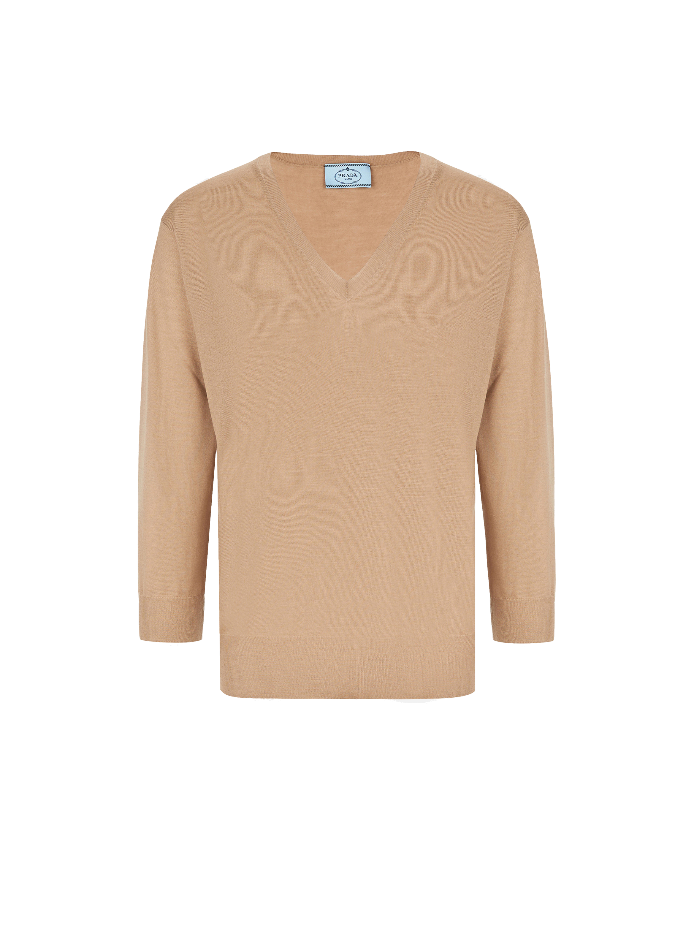 PRADA Pull col V en laine vierge Beige