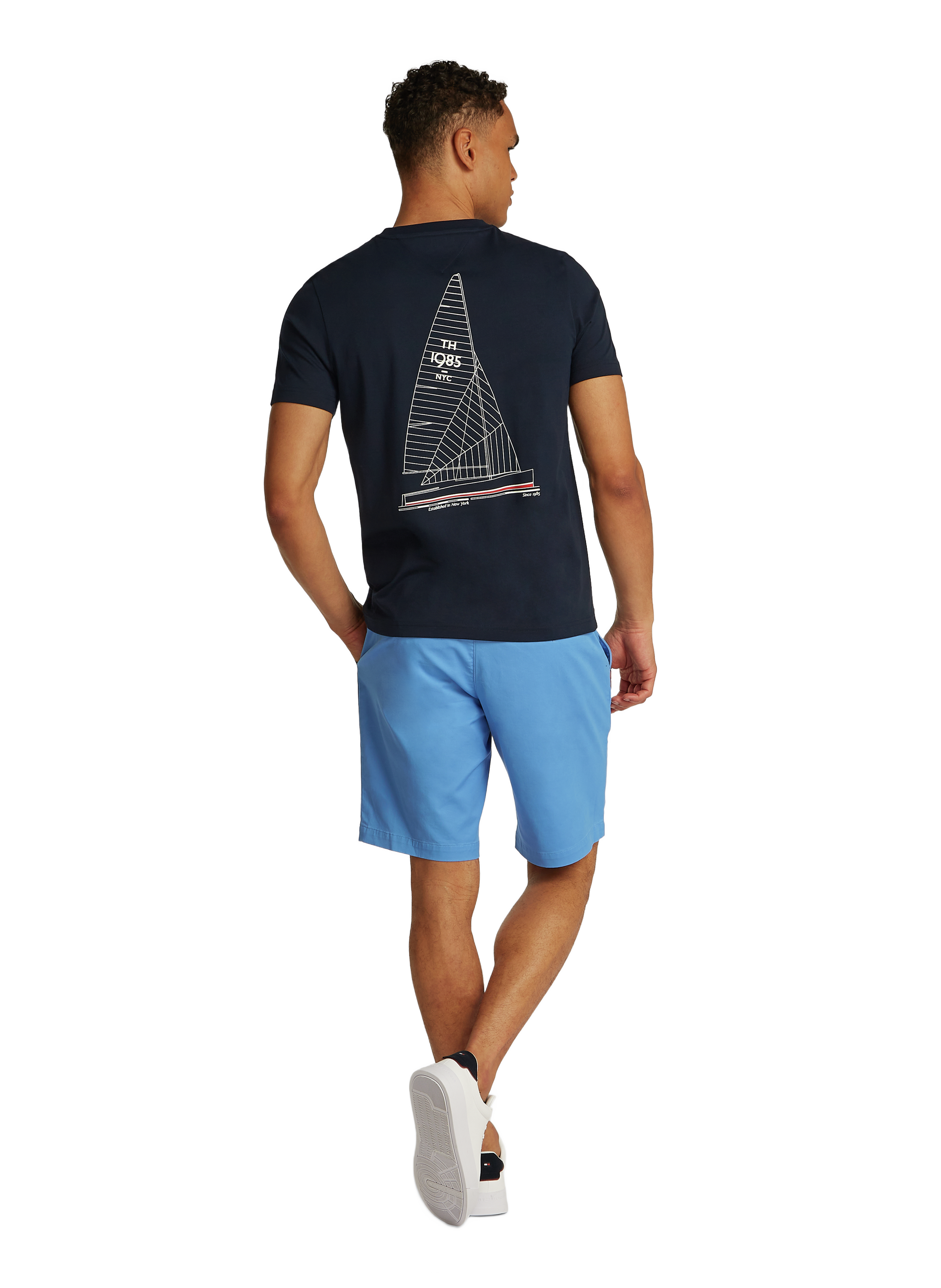 Biker-style cotton t-shirt TOMMY HILFIGER Blue