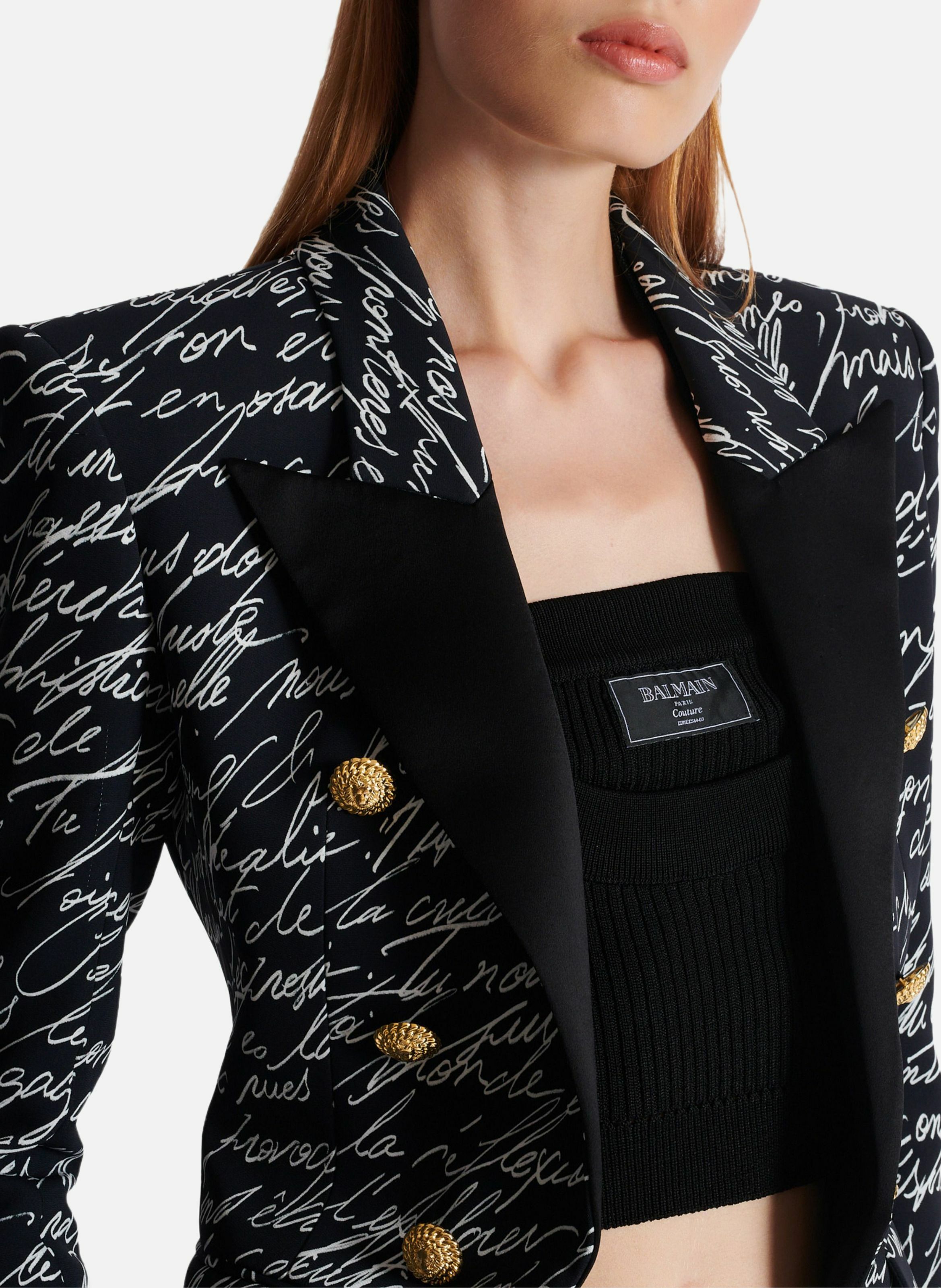 Veste 6 boutons imprimée « lettre d'amour » BALMAIN Noir