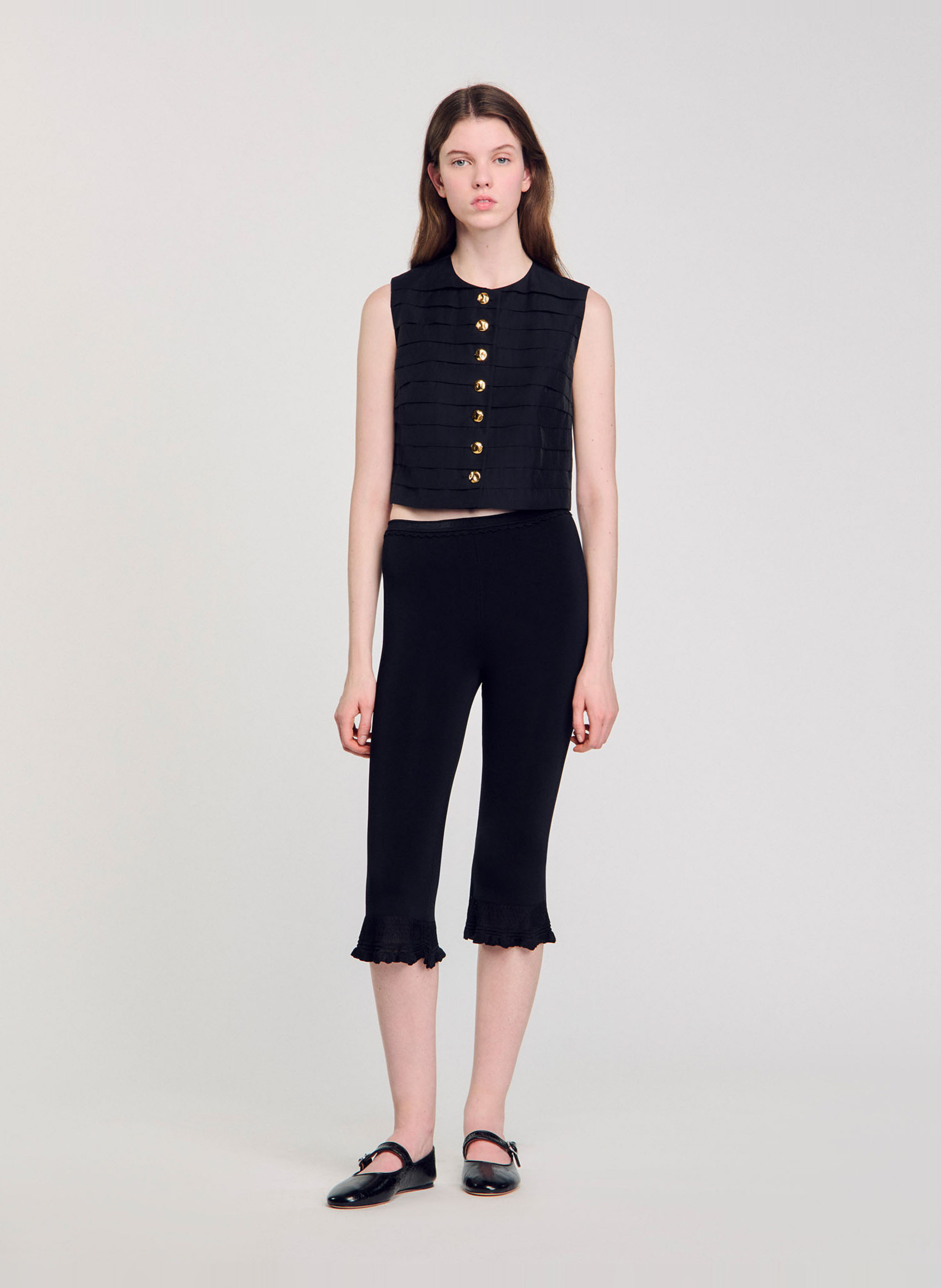 Top droit court en coton mélangé SANDRO Noir