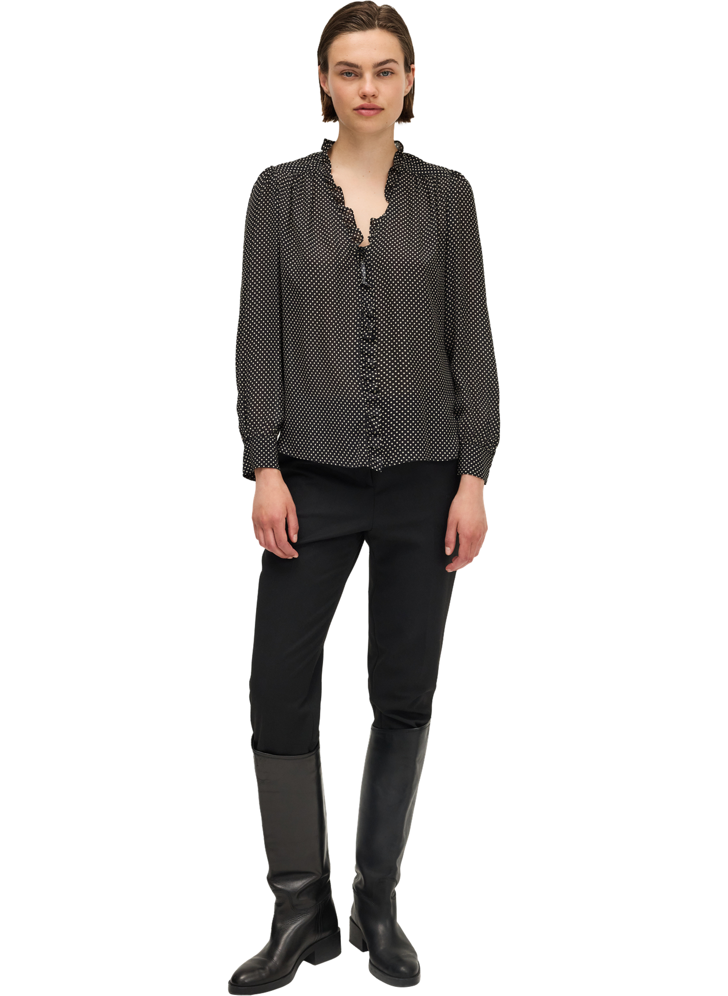 Chemise fluide à volants et pois -azaria PABLO Noir