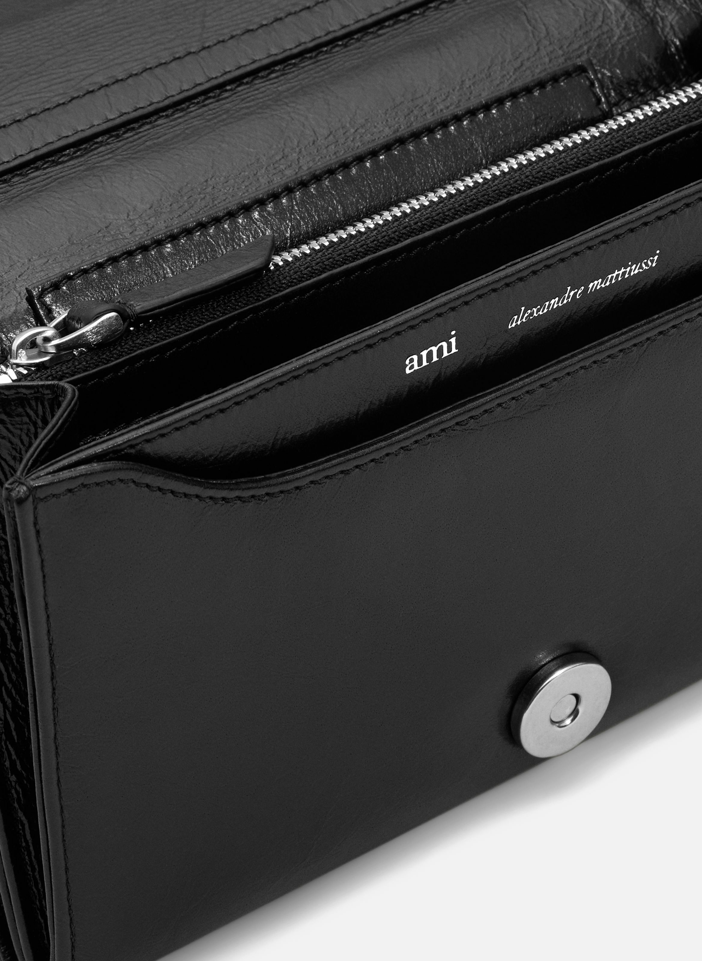 Portefeuille a bandoulière voulez-vous unisexe en cuir de vachette AMI PARIS Noir