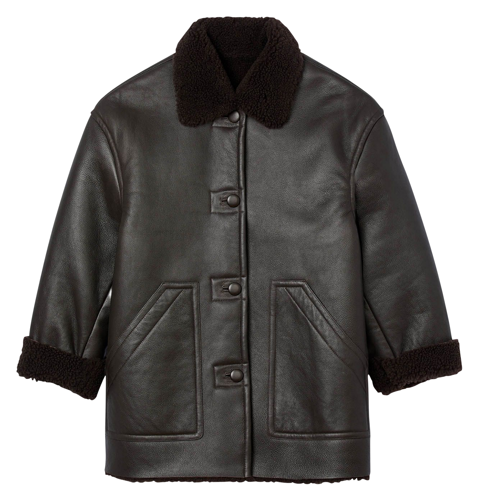 Veste col classique en cuir SANDRO Marron