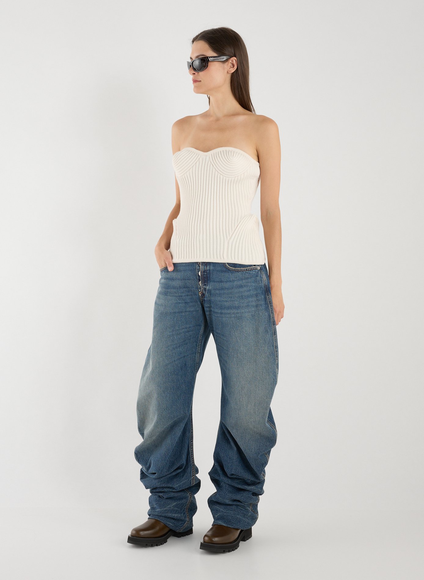 Wool bustier top JEAN PAUL GAULTIER White