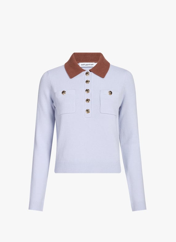 Top col classique en laine et laine d'alpaga mélangées | Bleu by SELF PORTRAIT Top col classique en laine et laine d'alpaga mélangées Bleu