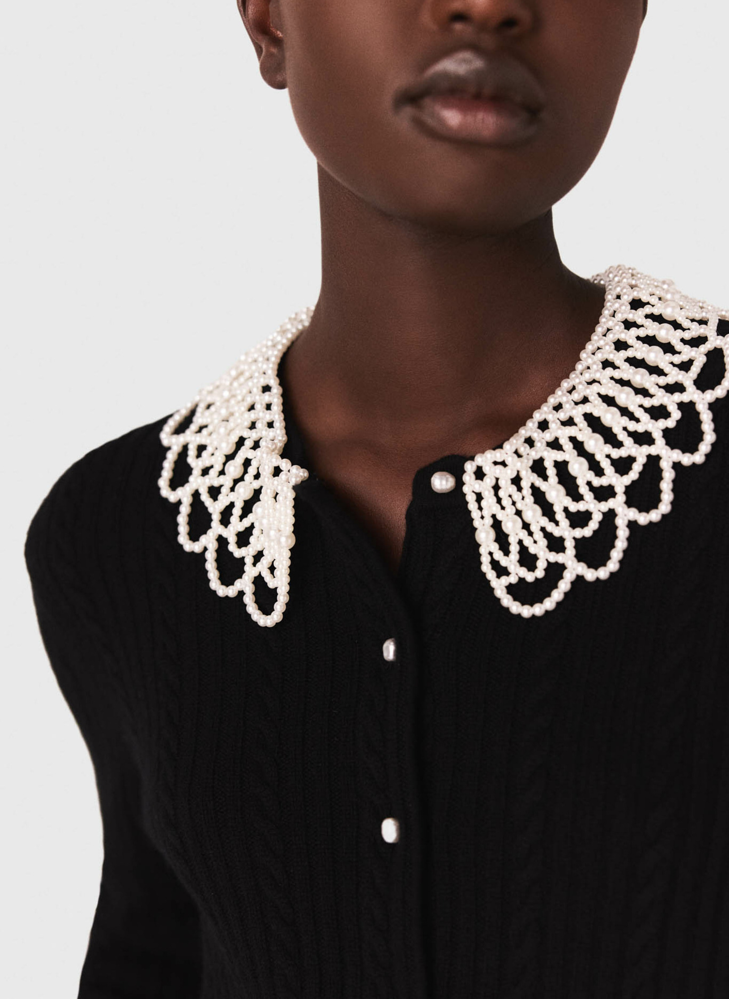 Gilet col rond en laine mélangée Noir