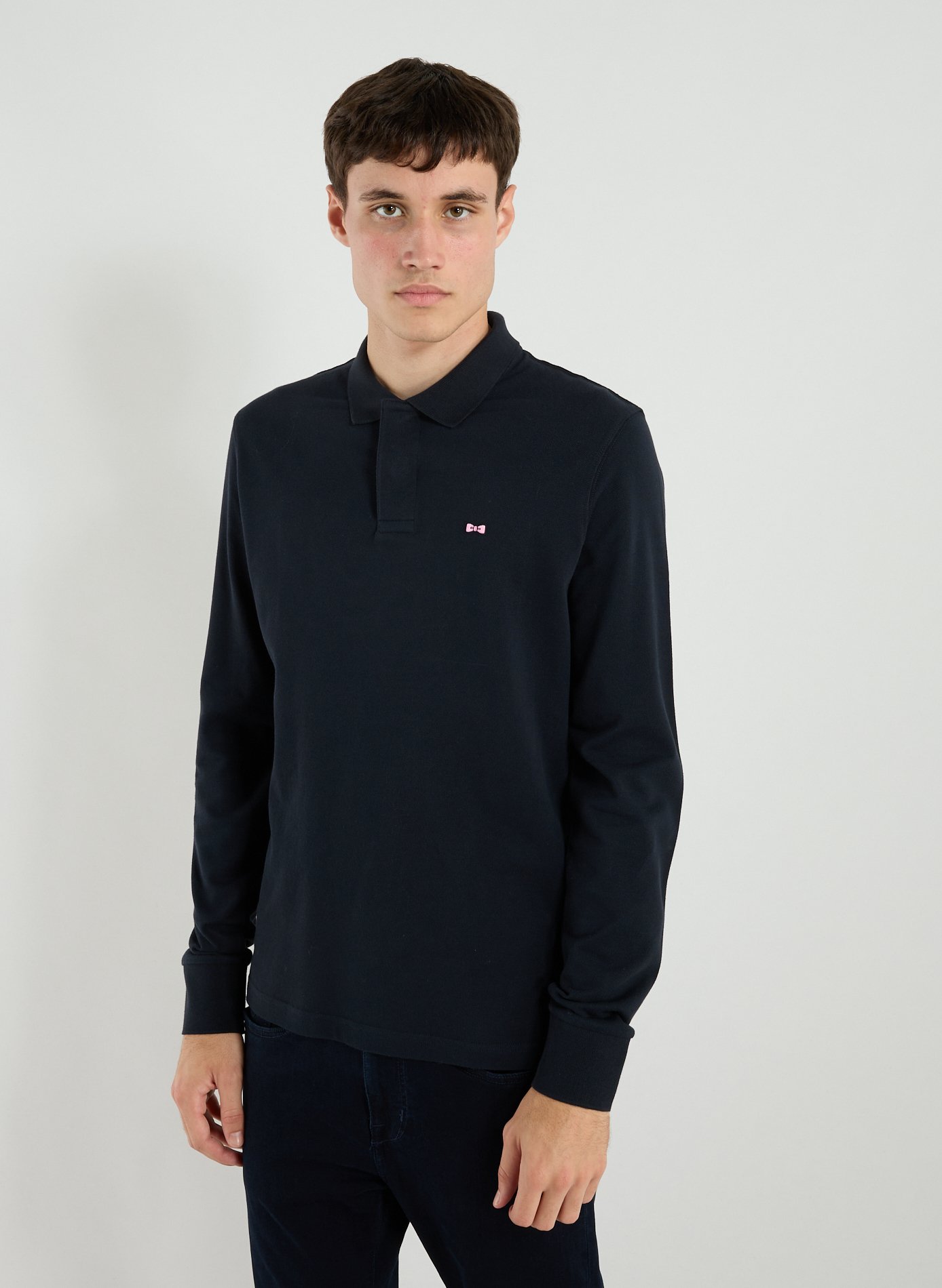 EDEN PARK Polo brodé à manches longues en coton Bleu