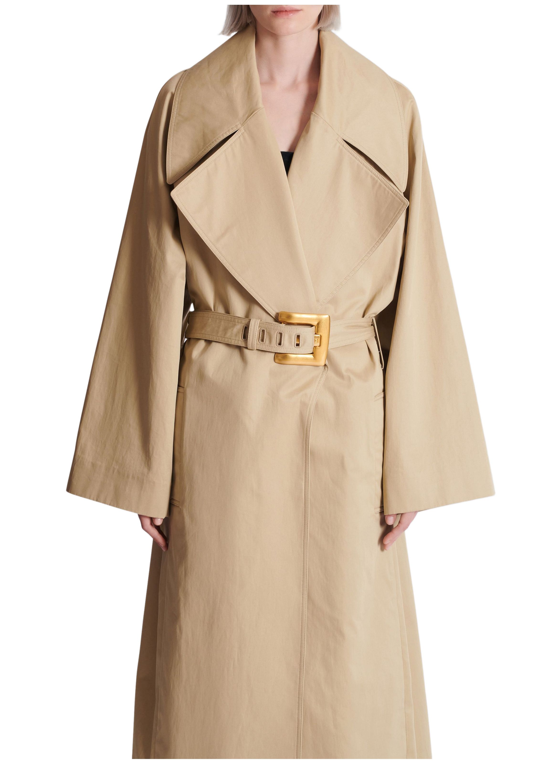Trench long en gabardine de coton BALMAIN Beige