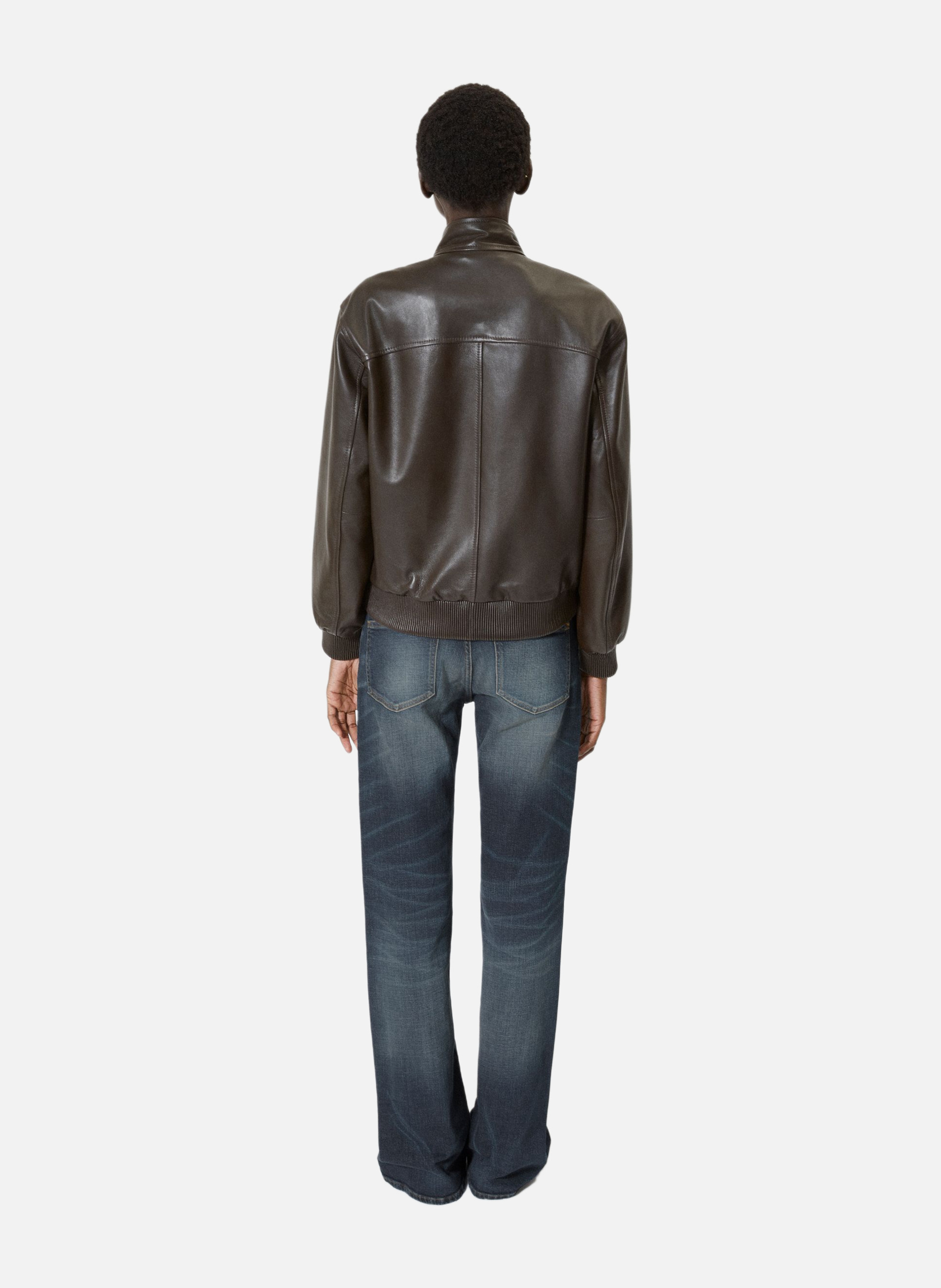 Blouson zippé en cuir THE KOOPLES Marron