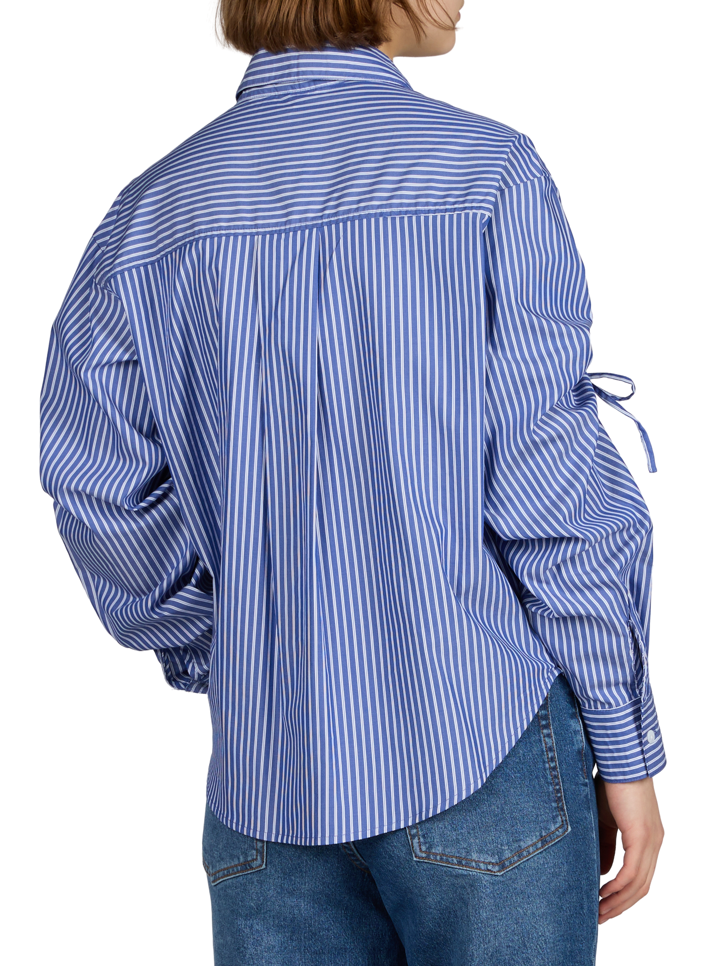 Chemise rayée à manches froncées en coton OBJECT Bleu