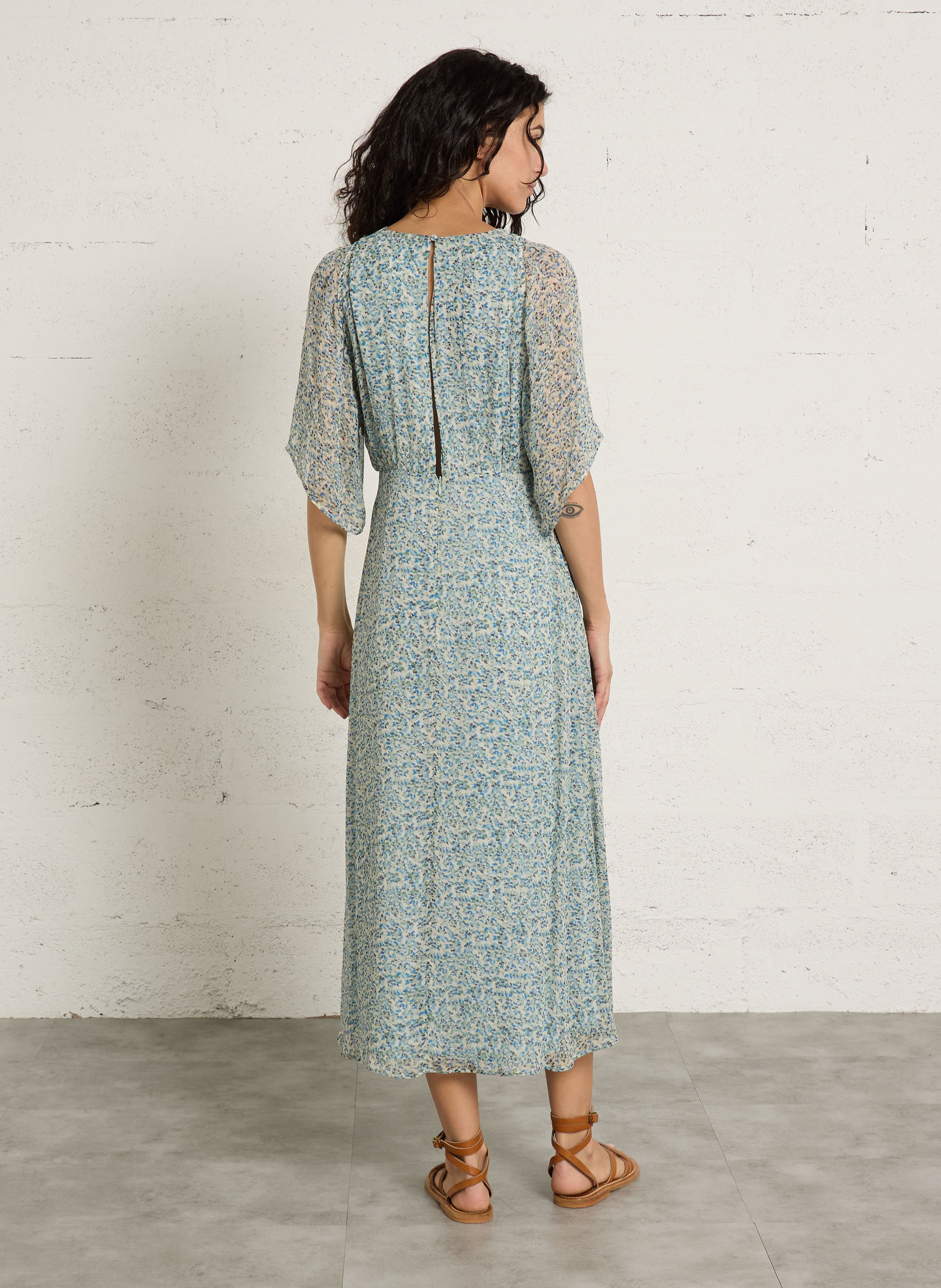 Robe longue col v imprimé balma Vert