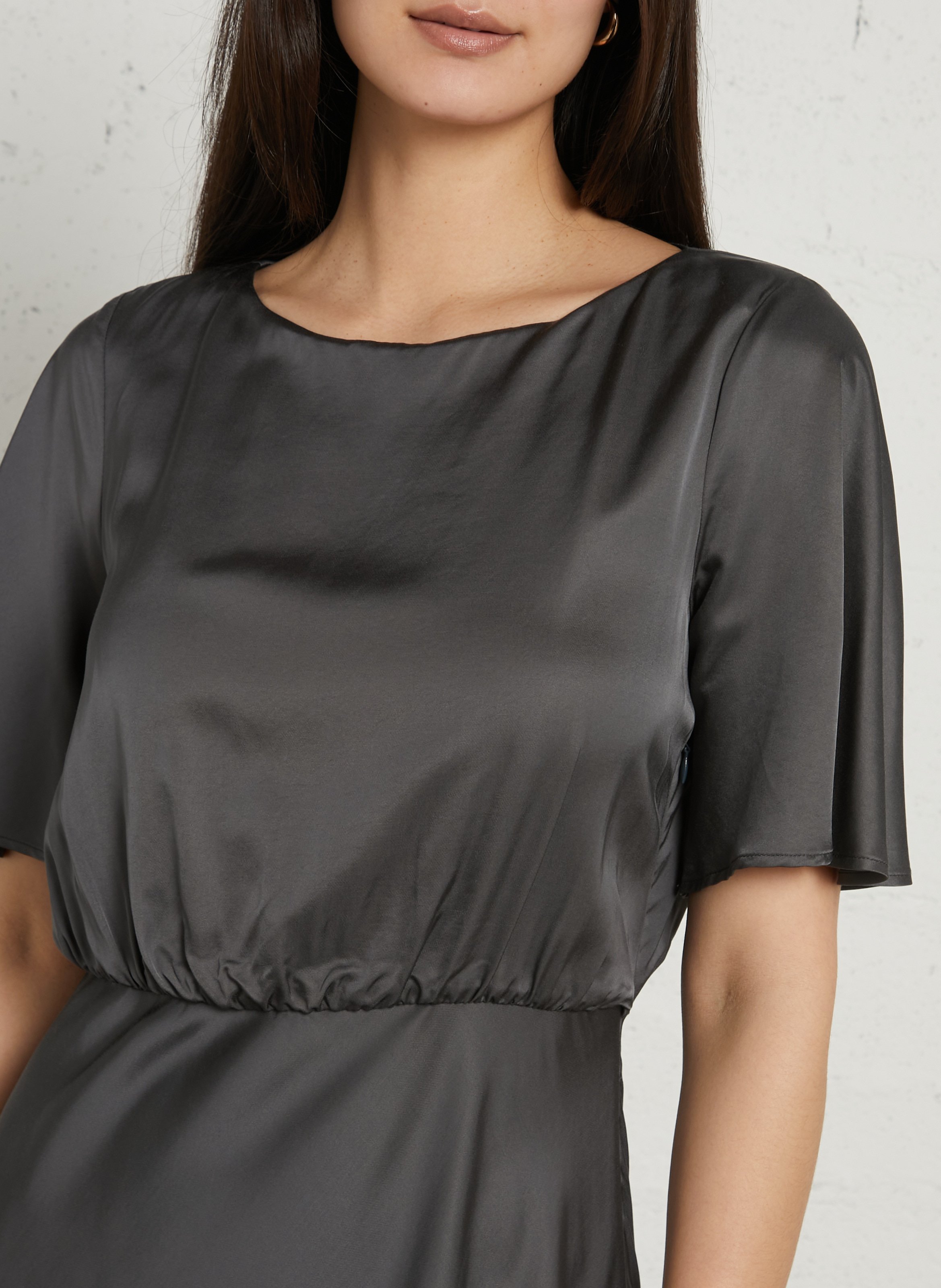 Robe longue satinée col rond bocana MAISON 123 Gris