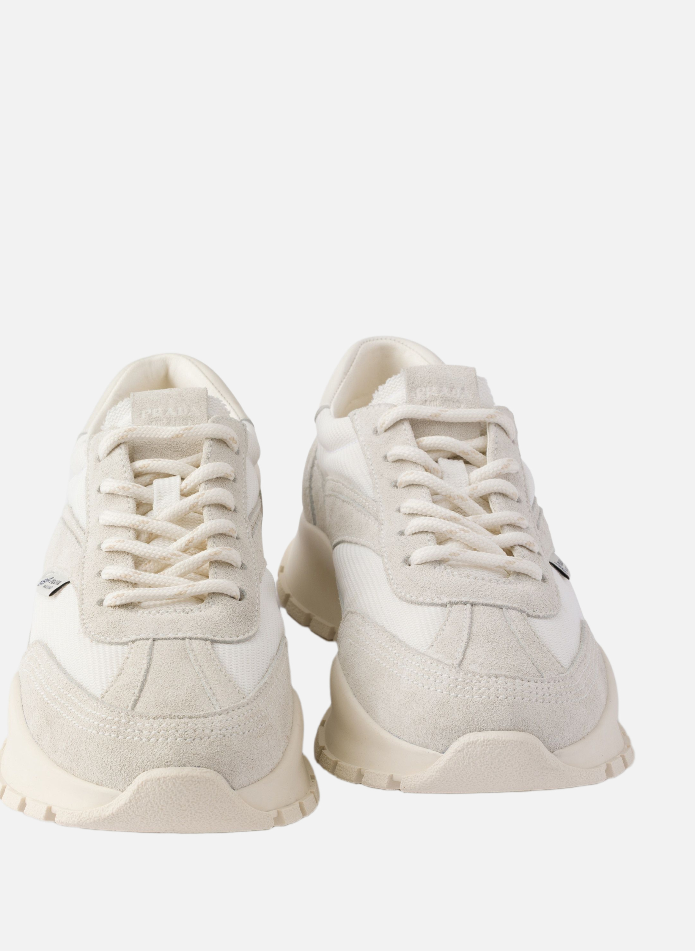 Baskets en mesh et en suède PRADA Blanc