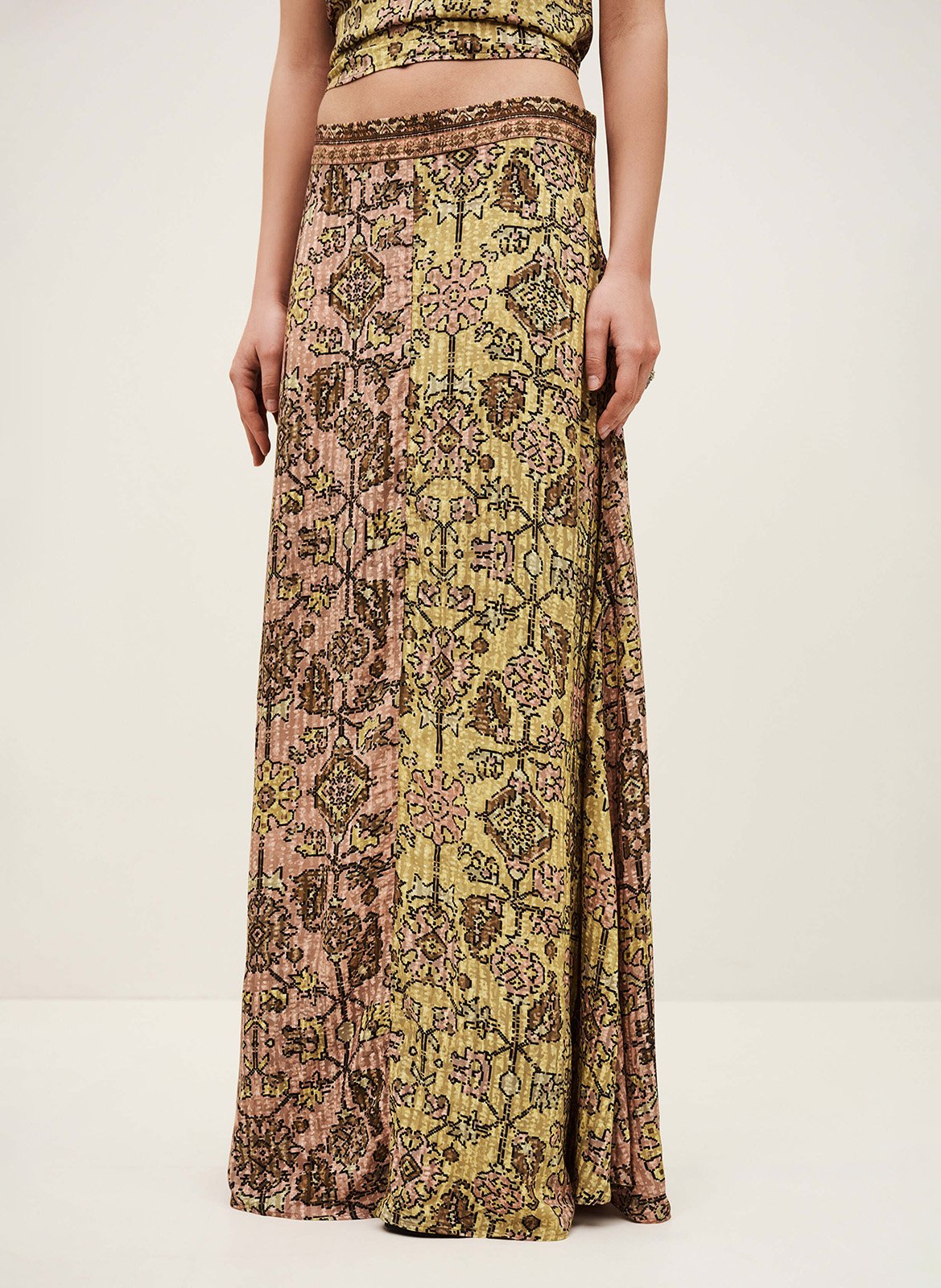 Jupe longue fluide imprimée pario BA&SH Jaune