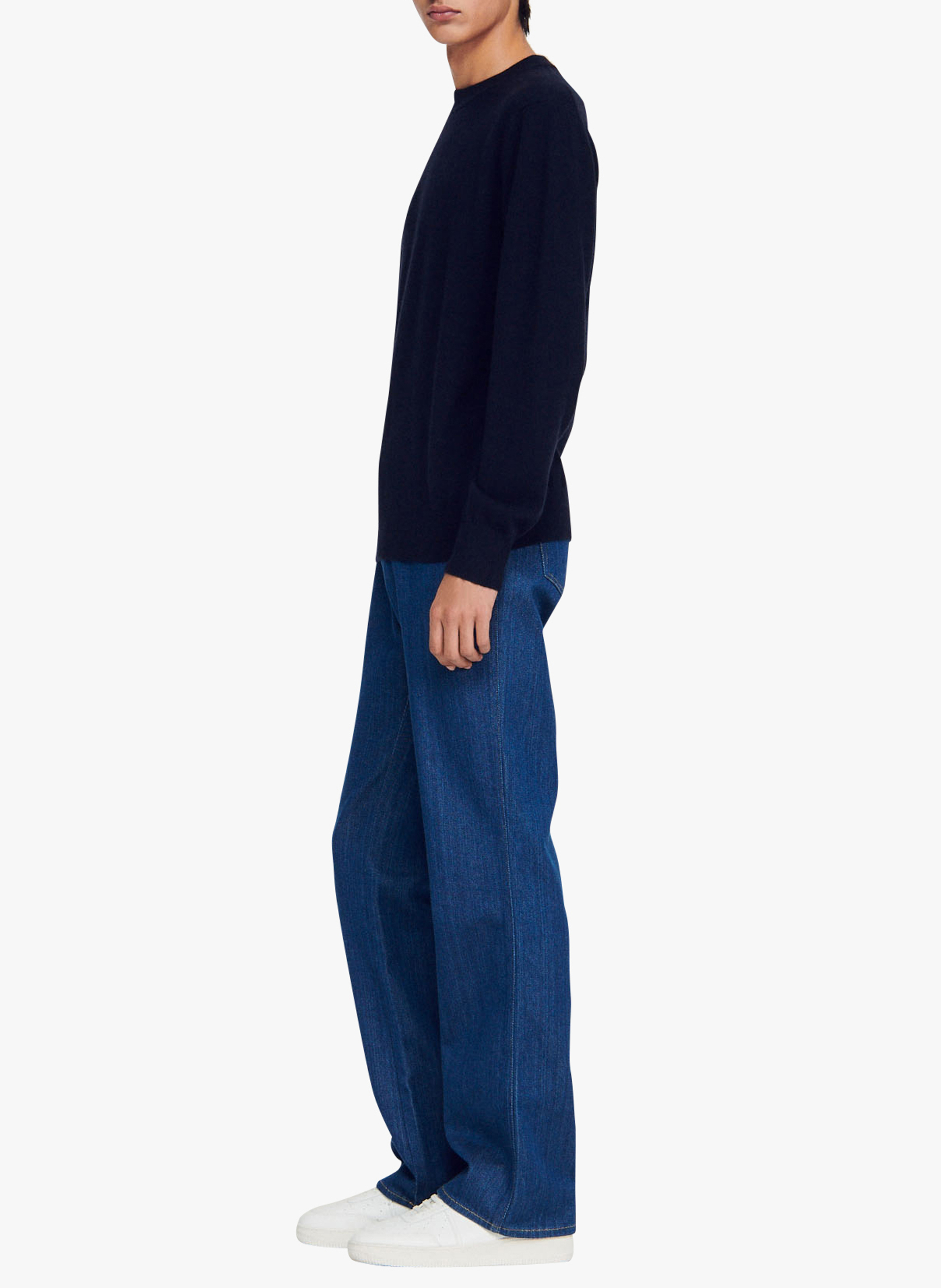 Pull col rond regular-fit en cachemire Bleu