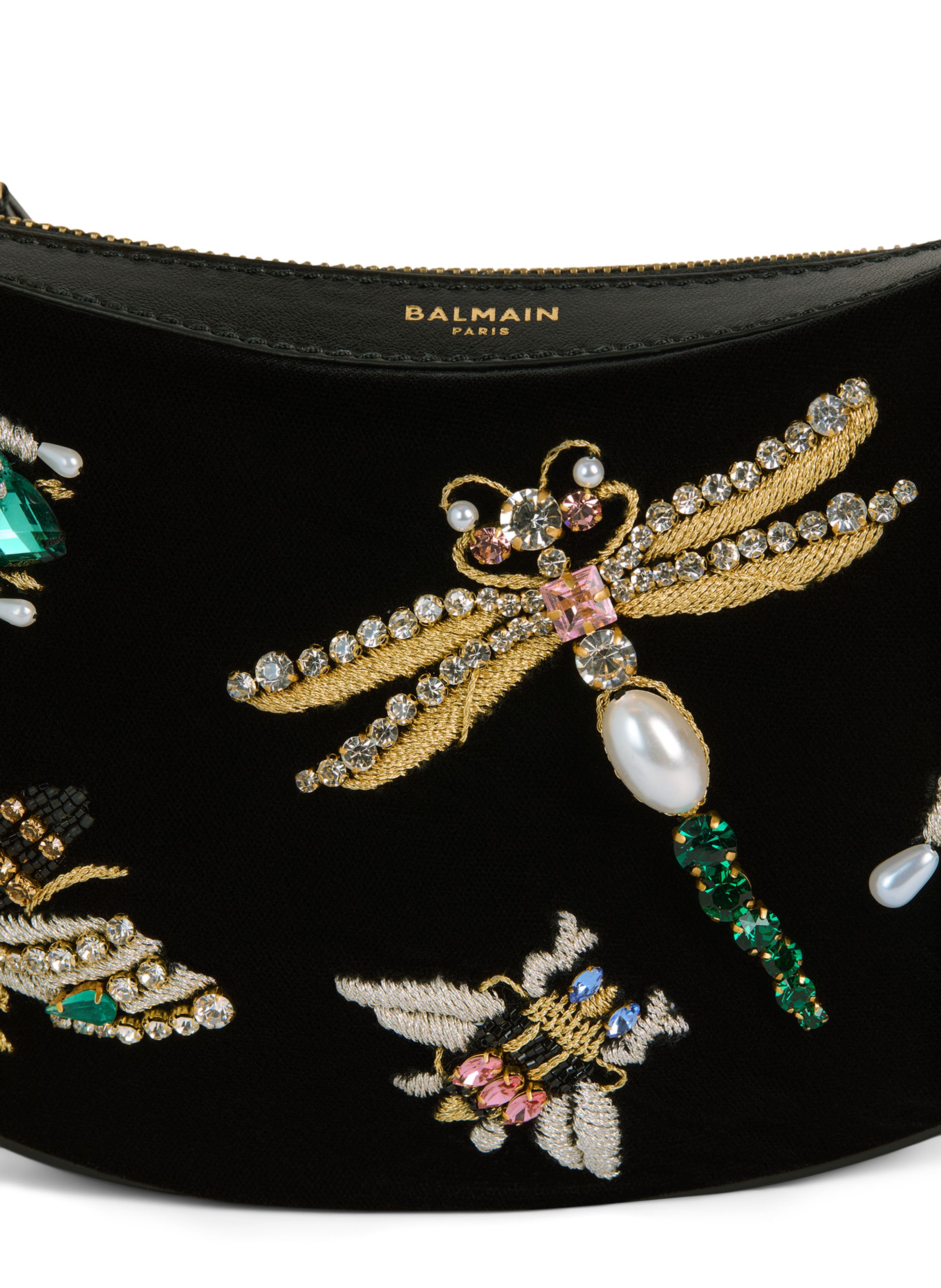 Sac ebene mini insect en velours brodé BALMAIN Noir