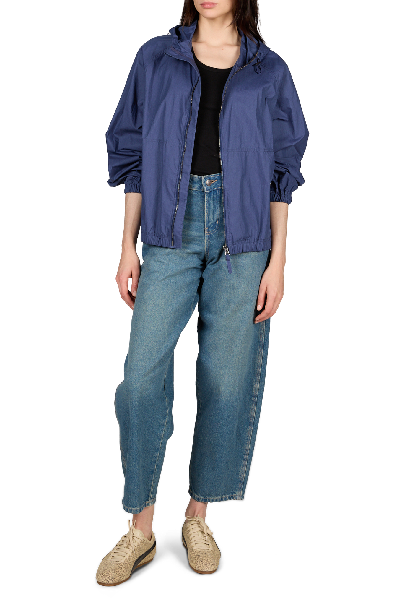 Hooded cotton blend windbreaker coat DUNST Blue