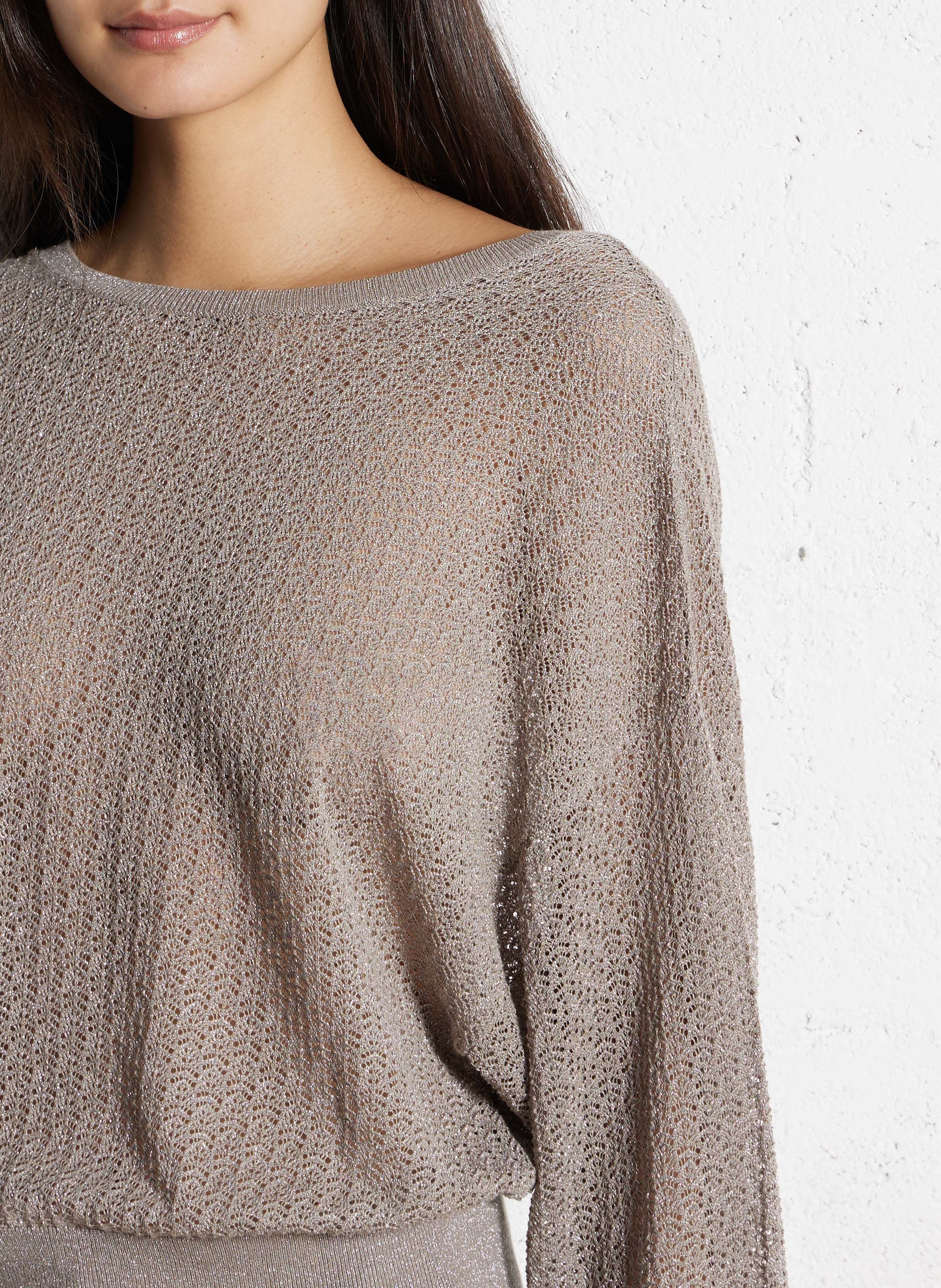 Pull oversize col rond en maille pailletée IKKS Beige