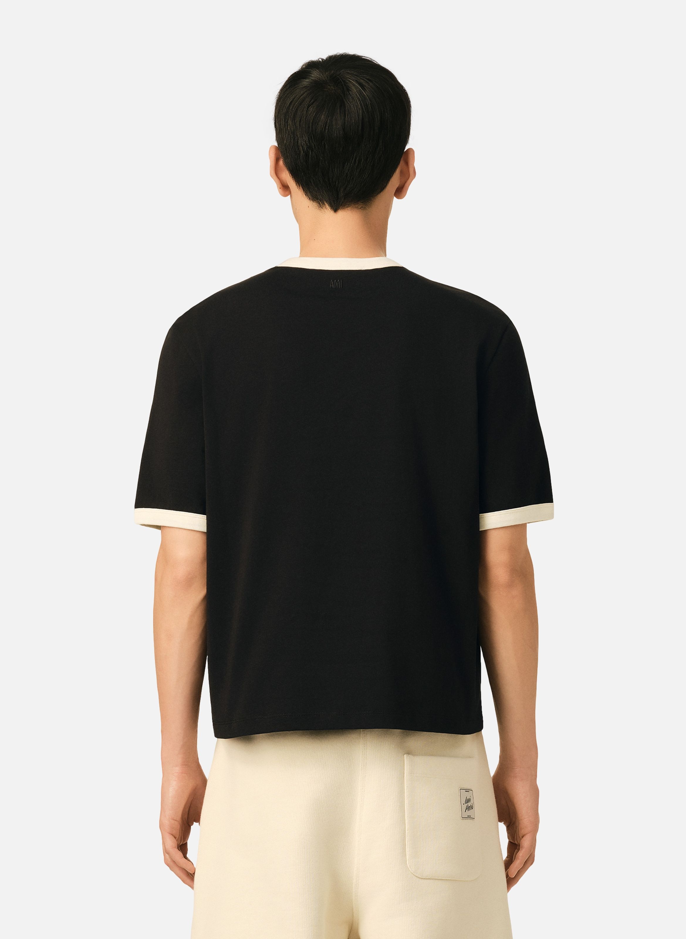 T-shirt contrasté en coton ami de coeur AMI PARIS Noir