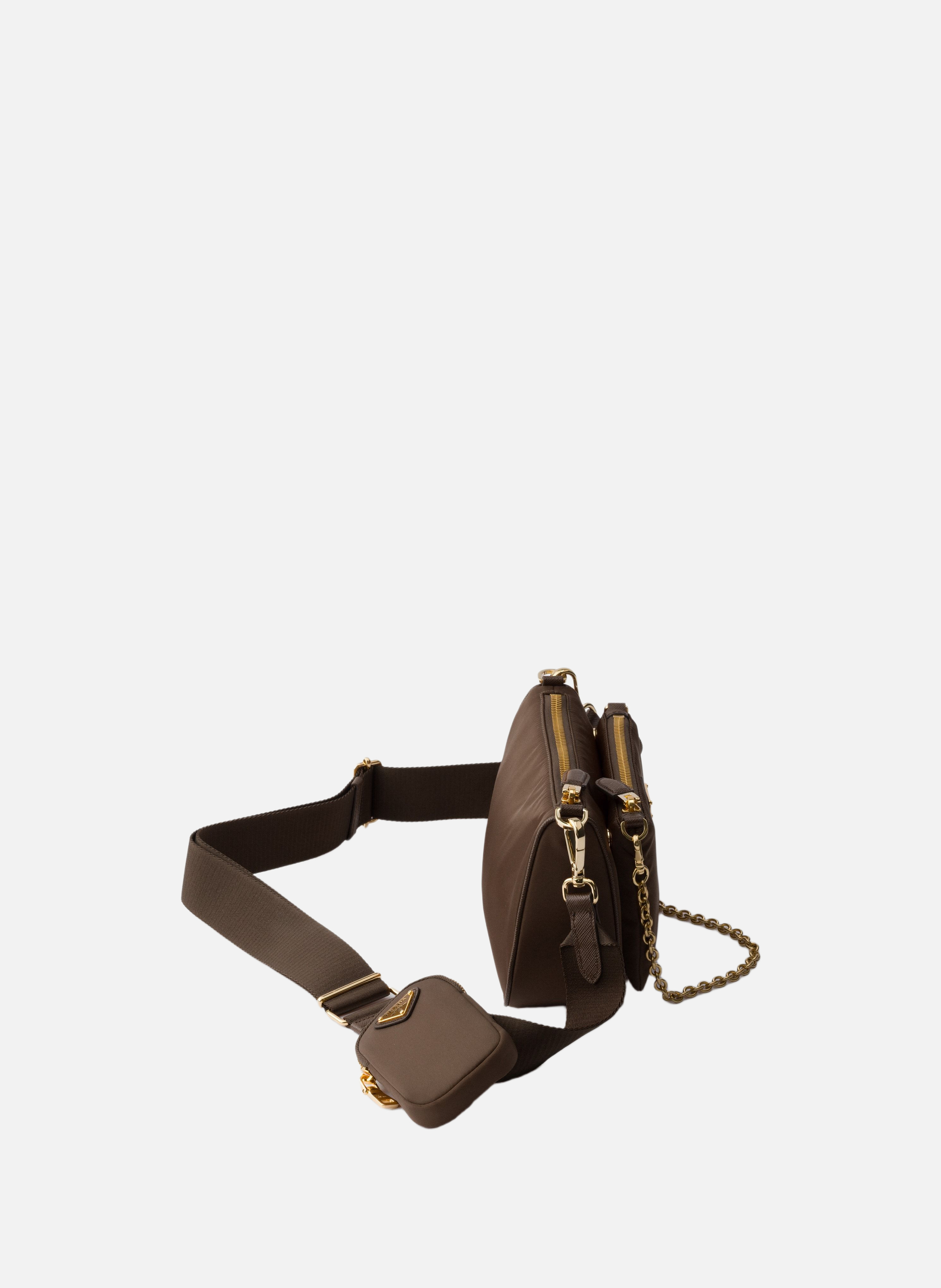 Mini sac porté épaule en re-nylon et cuir saffiano PRADA Marron