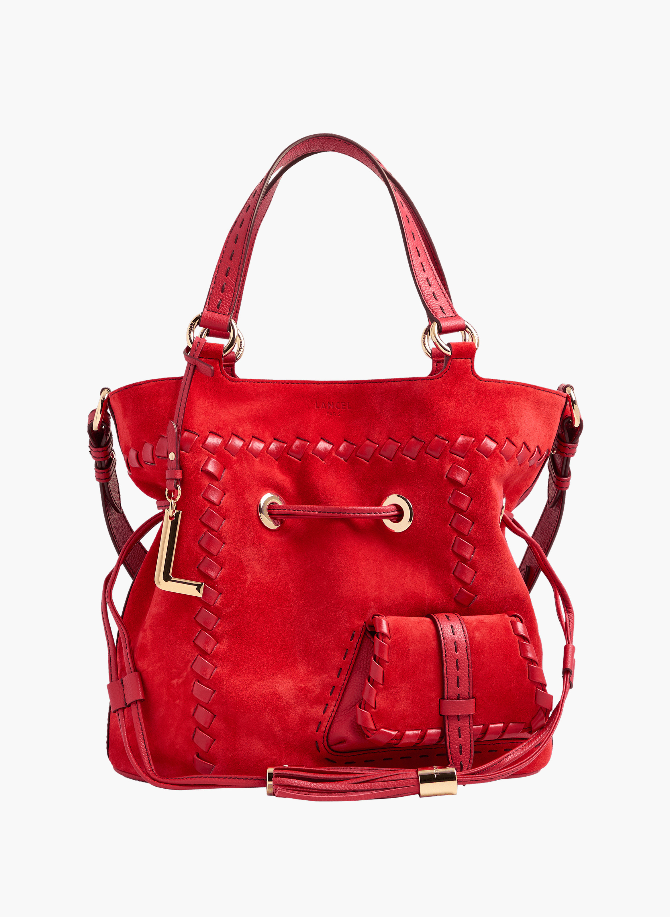 Sac seau premier flirt de lancel en animation 150y whipstitched : cuirs de vachette suede & graine LANCEL Rouge