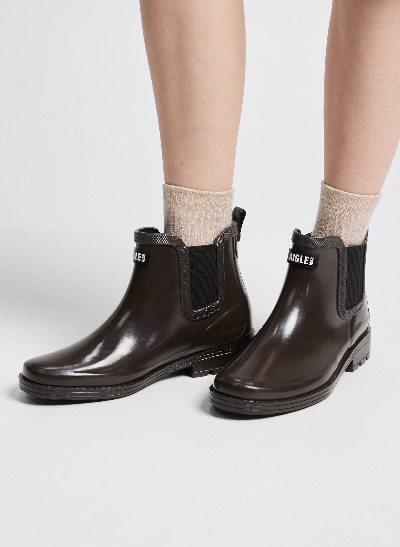 Bottines de pluie crantées AIGLE Marron