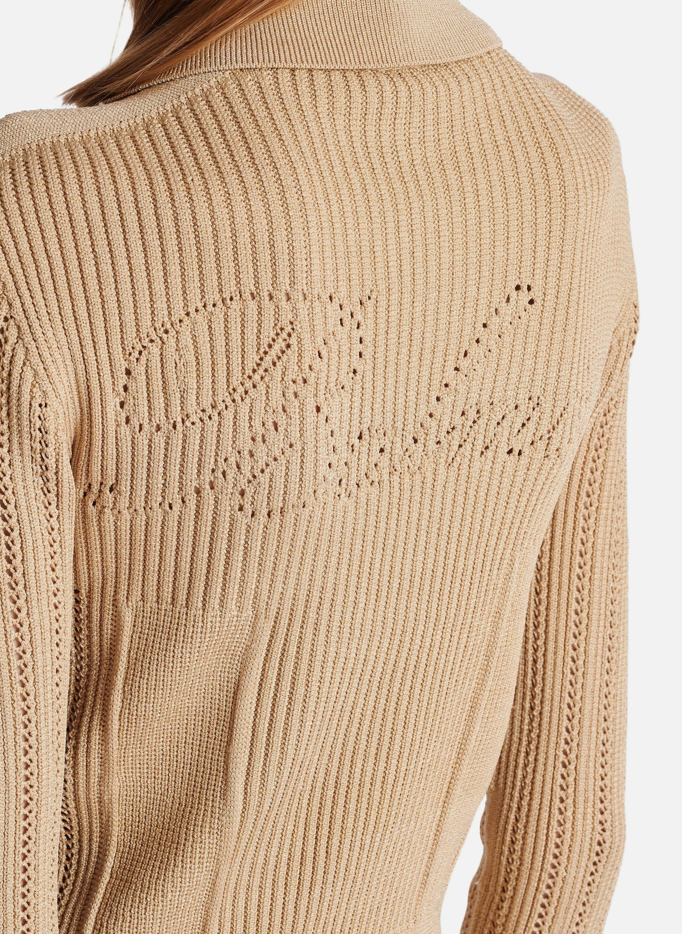 Cardigan court en maille côtelée et ajourée BALMAIN Beige