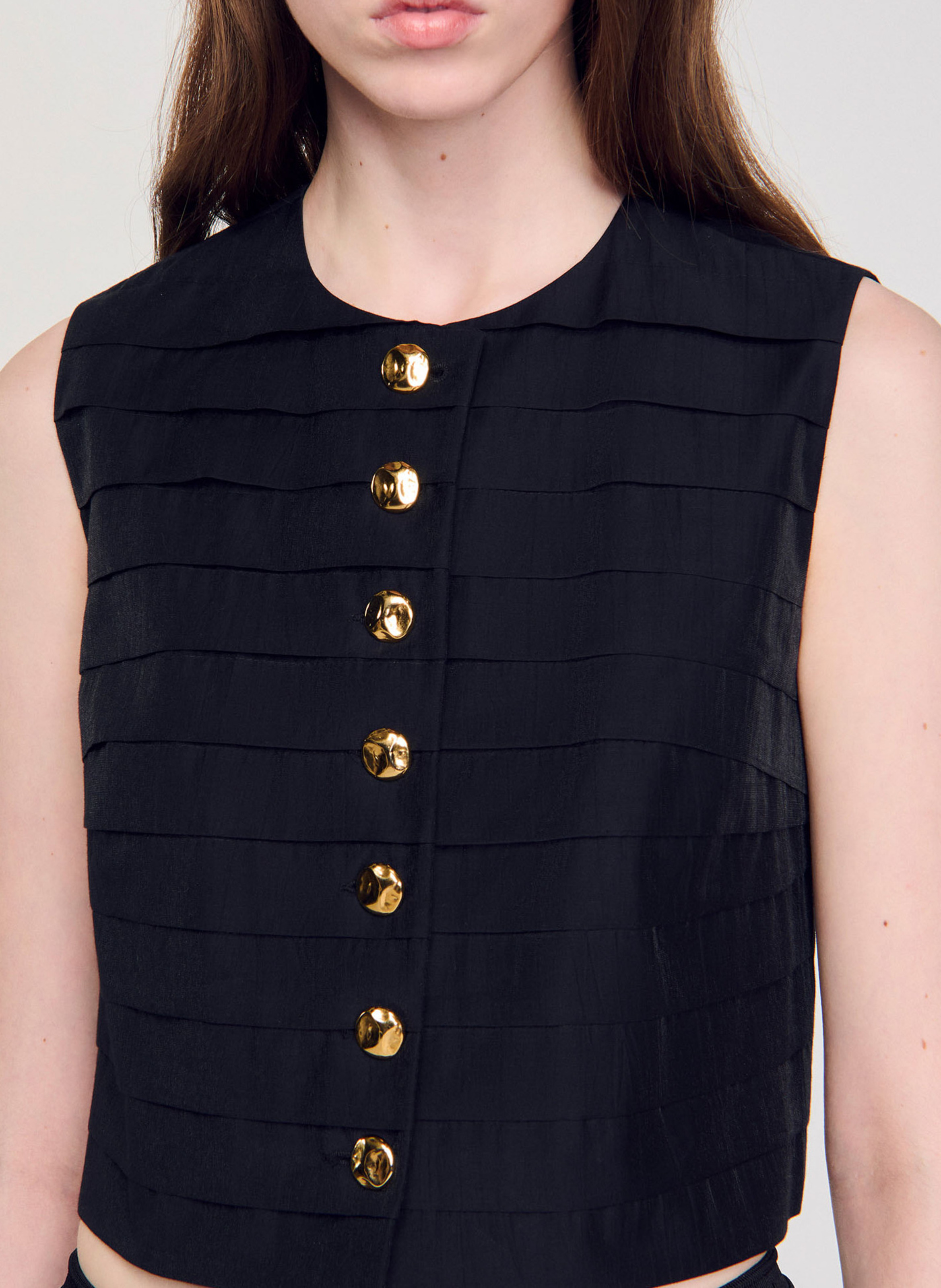 Top droit court en coton mélangé SANDRO Noir