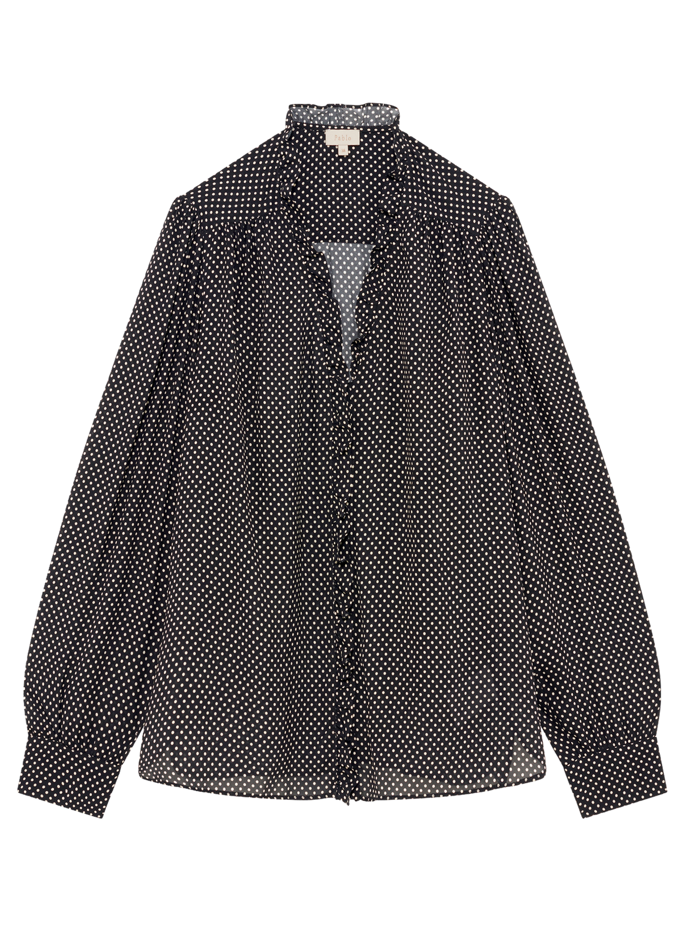 Chemise fluide à volants et pois -azaria PABLO Noir