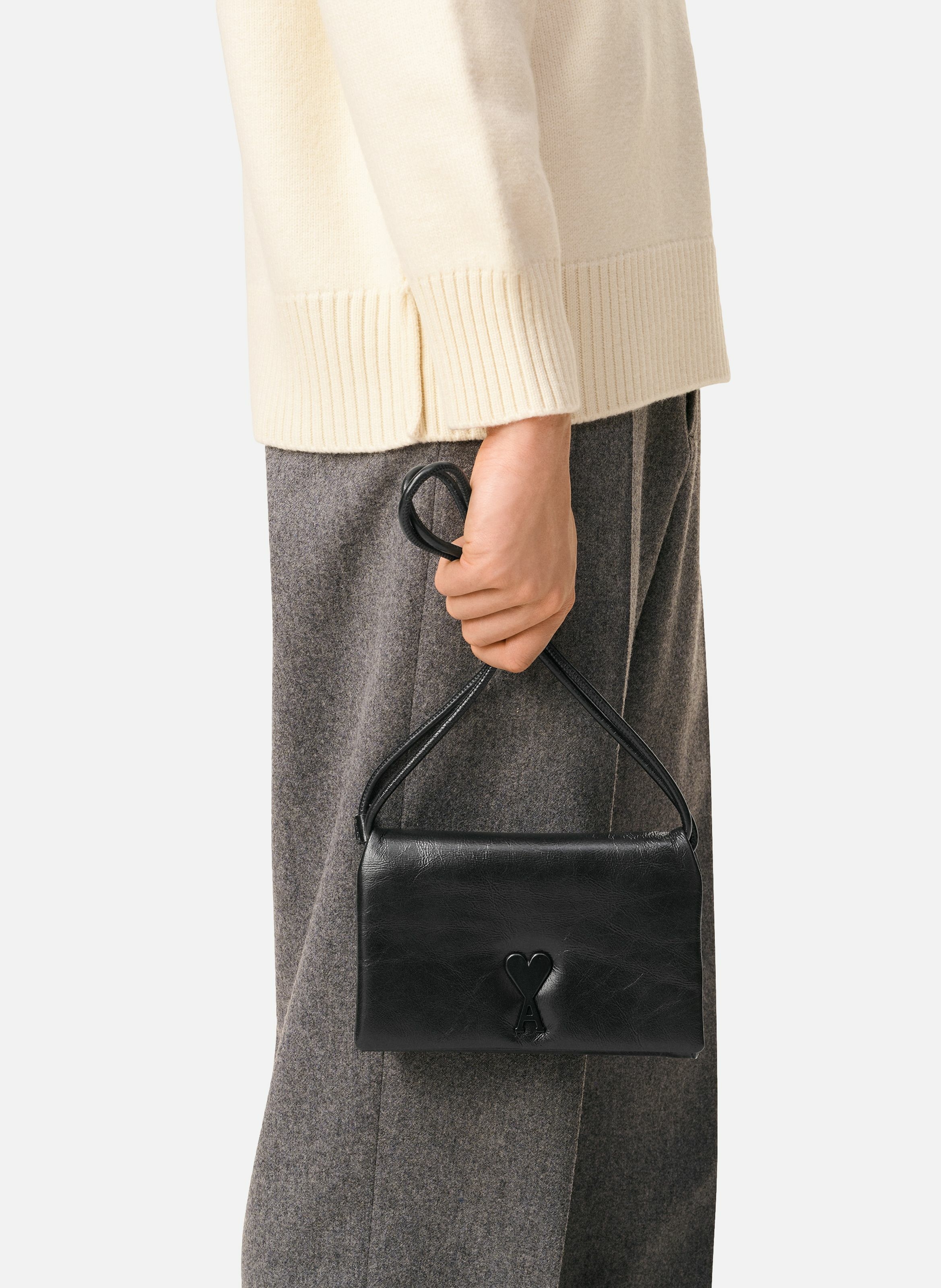 Portefeuille a bandoulière voulez-vous unisexe en cuir de vachette AMI PARIS Noir