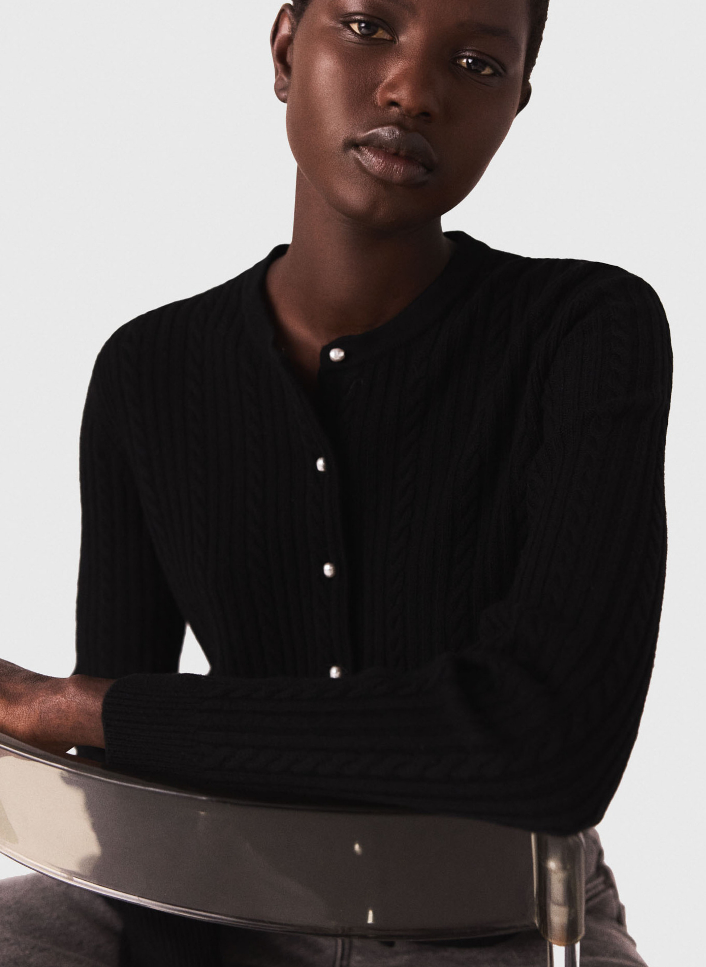 Gilet col rond en laine mélangée Noir