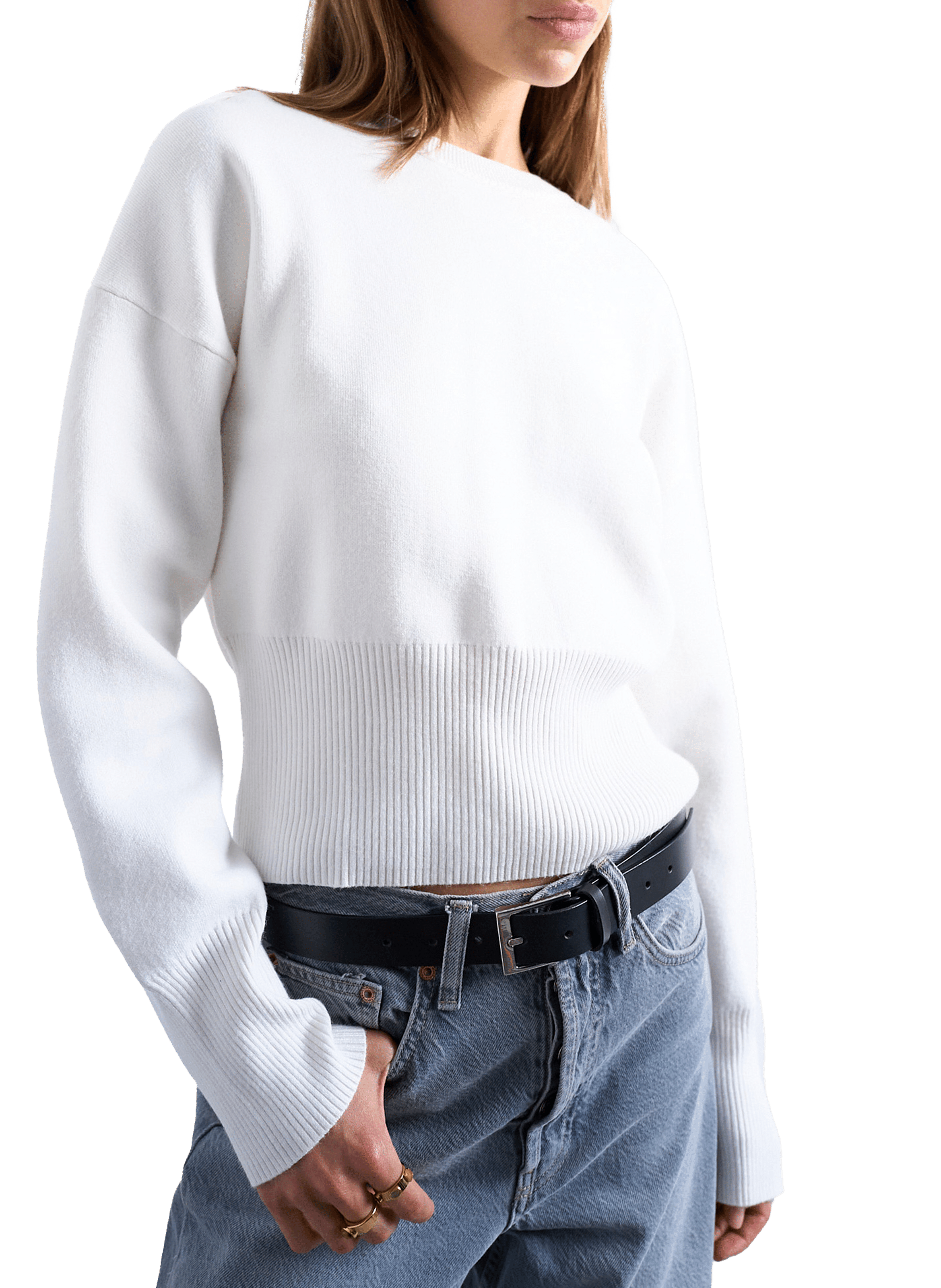 TOPSHOP Straight fit cotton blend sweater Beige