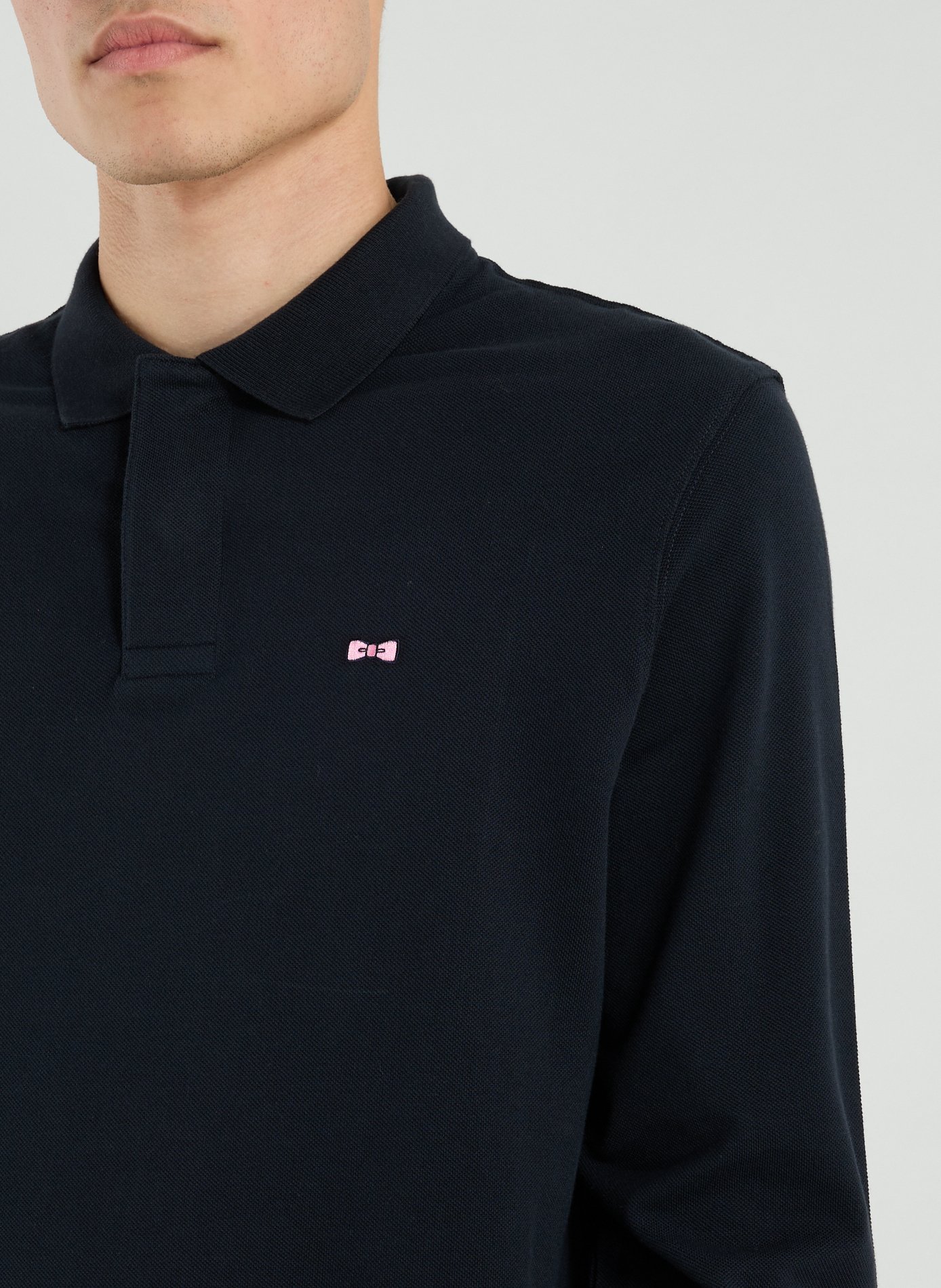 Embroidered long-sleeve cotton polo EDEN PARK Blue