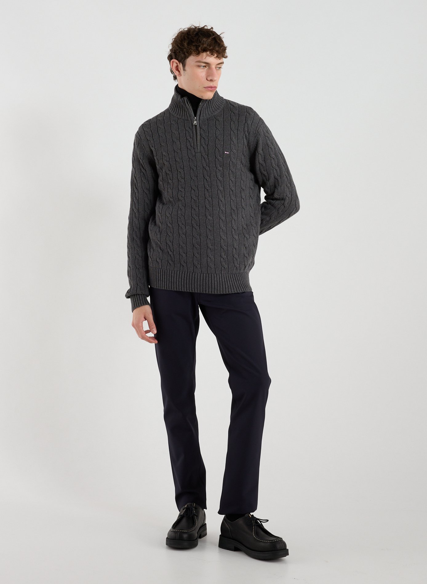 Pull à col zippé en coton EDEN PARK Gris