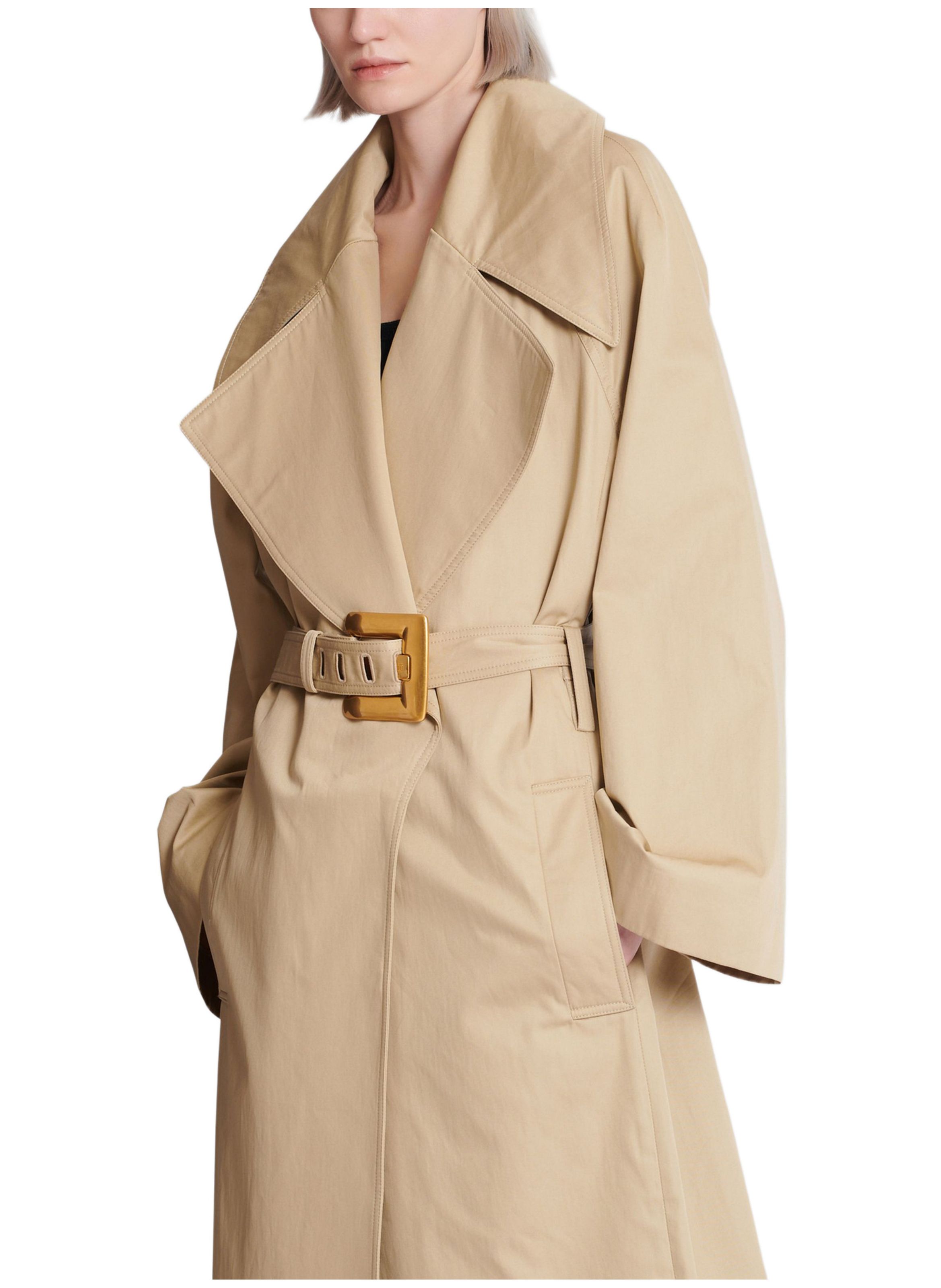Trench long en gabardine de coton BALMAIN Beige