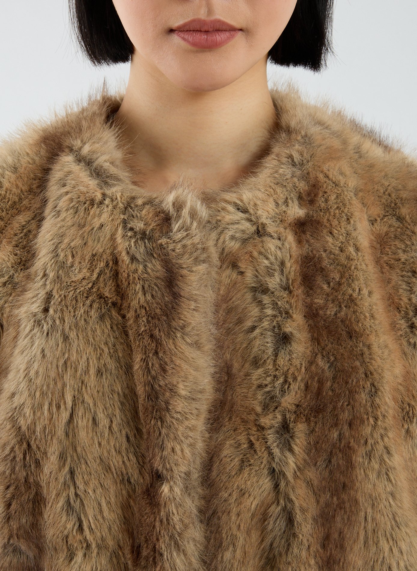 Manteau long aspect fourrure TOPSHOP Beige